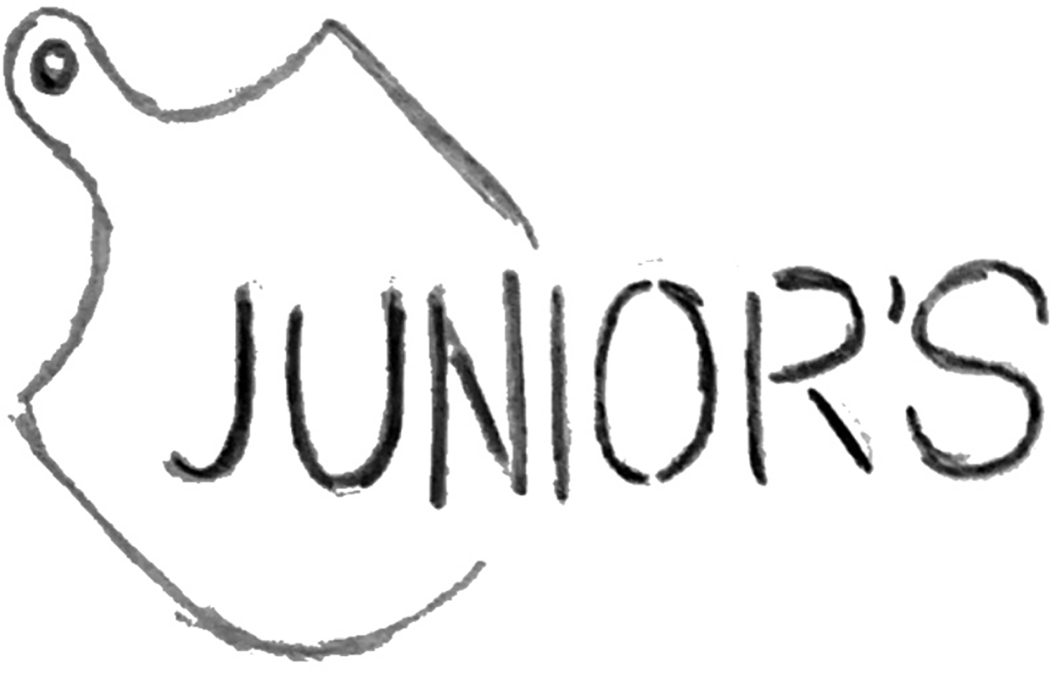 Image of the second manual sketch of the Junior's Pizza, Subs & Wings logo