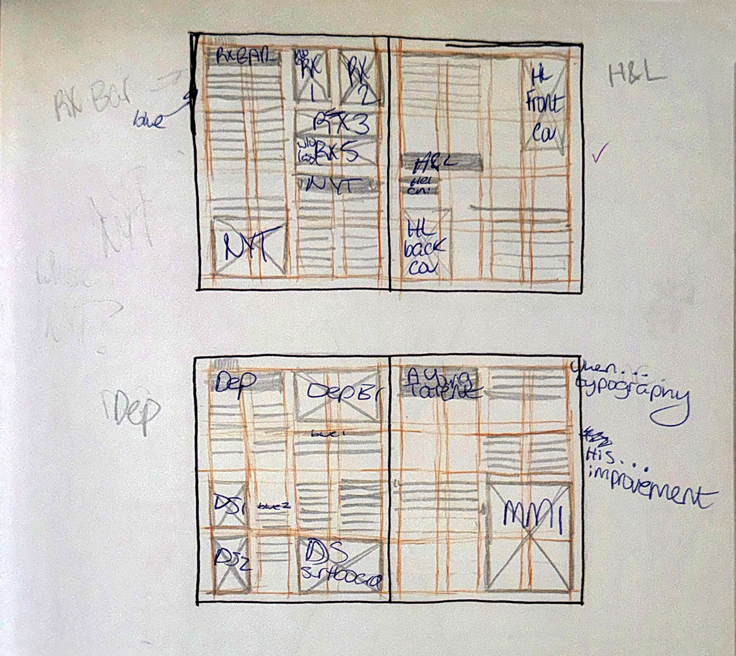 Image of the layout sketches for the third and fourth spreads of the Mike McQuade Layout Spreads