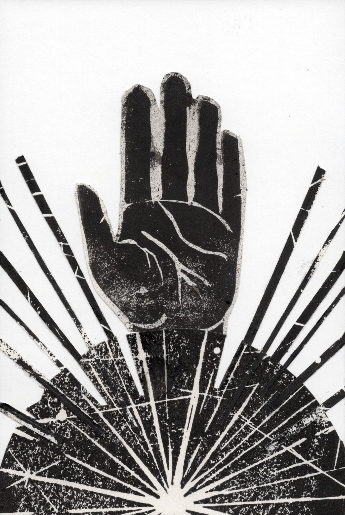 Helping Hand ver. 2, 2026, Collage, Linocut, 4in x 6in