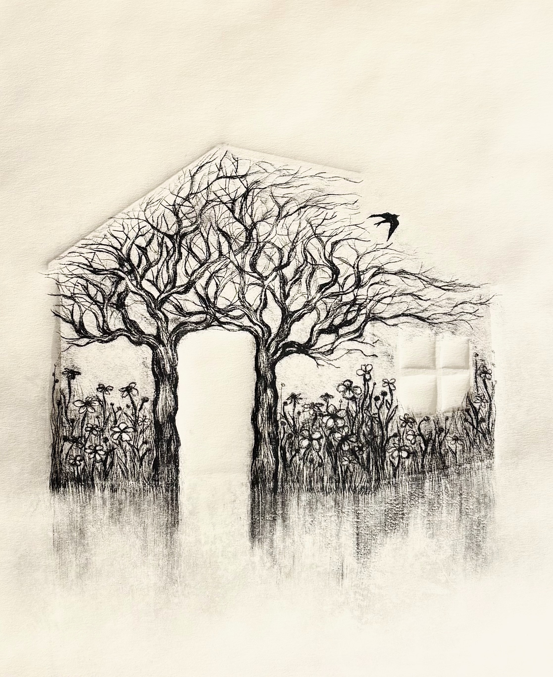 House or Home, 2026, Dry Point Etching, 8in x 10in