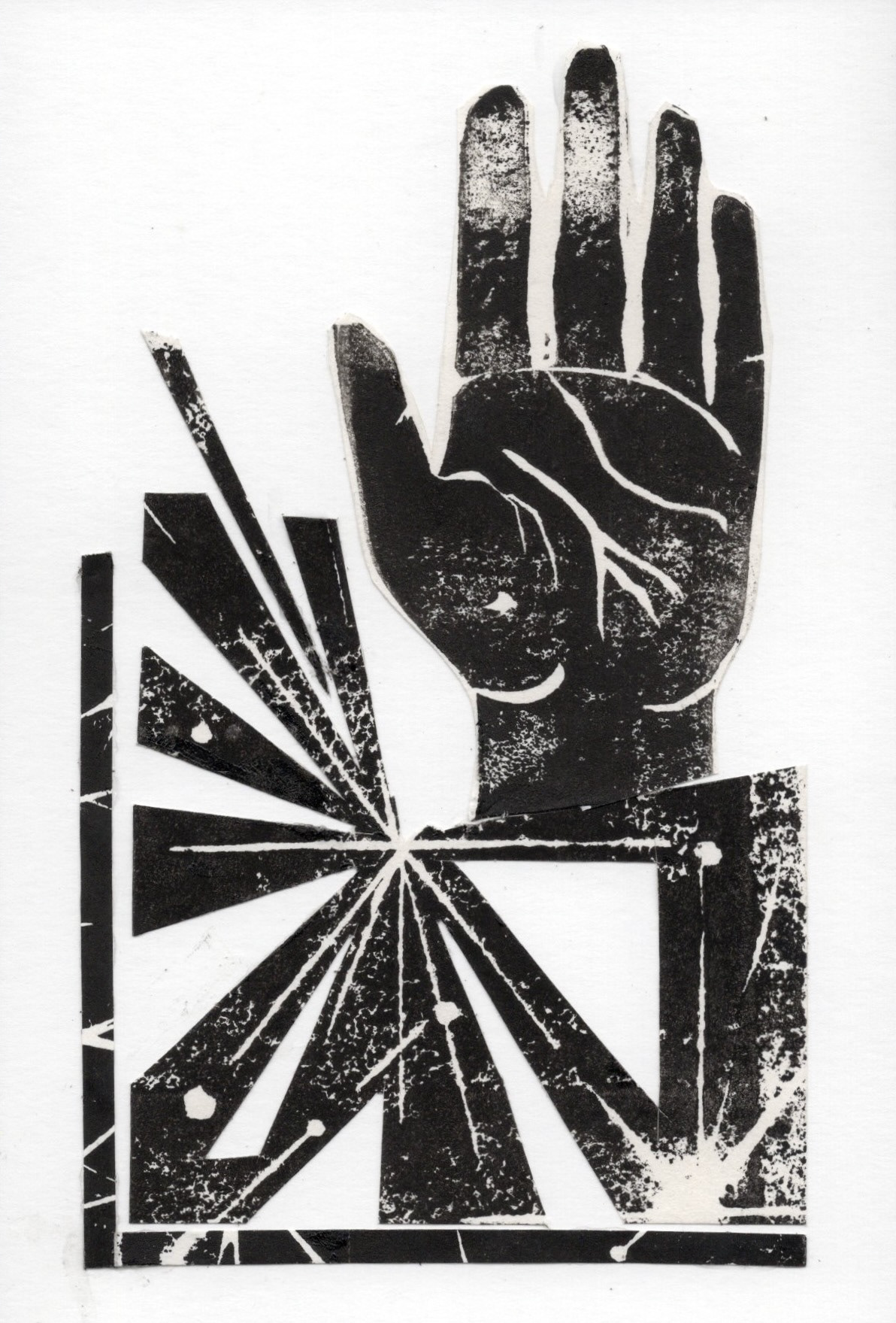 Helping Hand ver. 1, 2026, Collage, Linocut, 4in x 6in