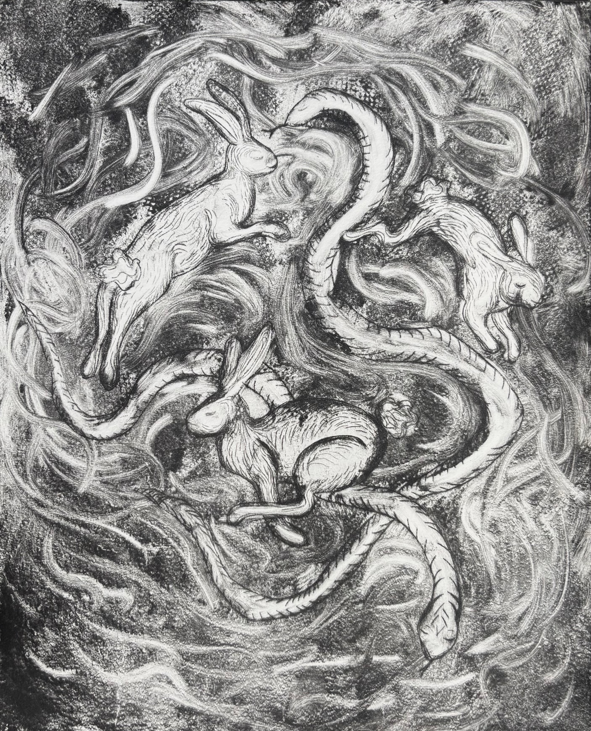 To be Prey, 2024, Dry Point Etching, 8in x 10in 