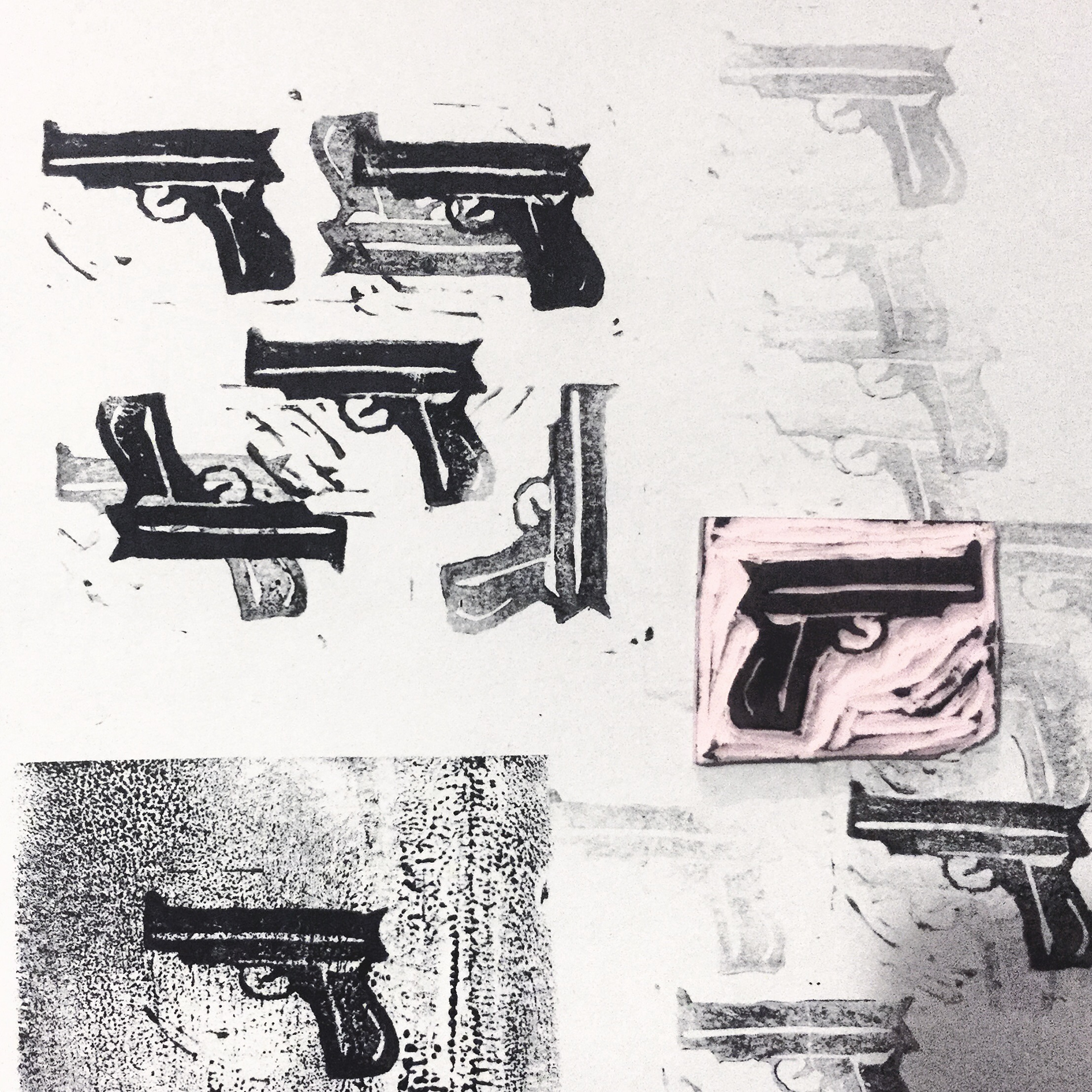 How many guns?, 2017, Linocut