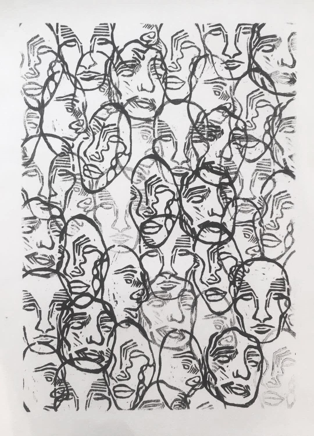 Faces, 2018, Linocut, 18in x 24in