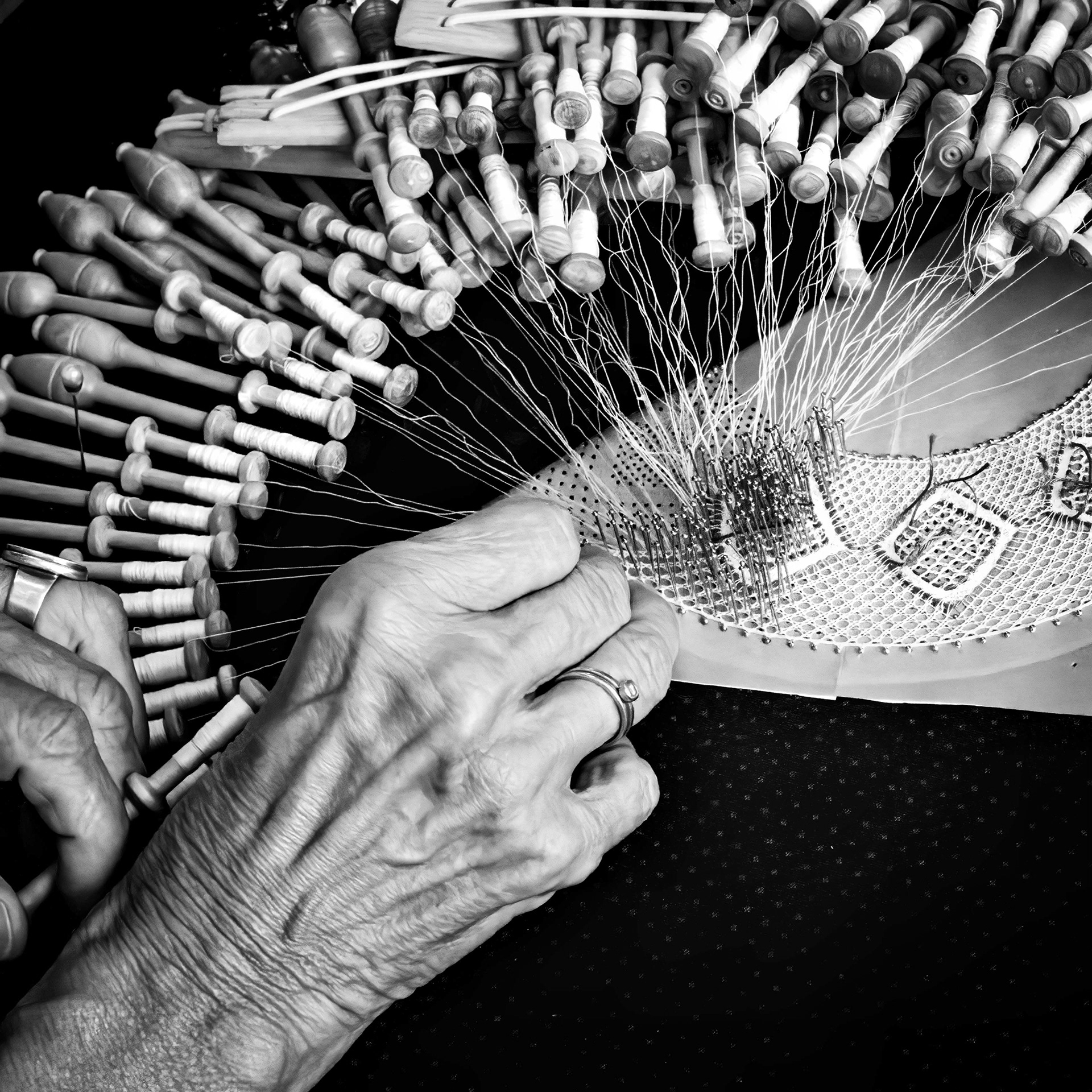 Lace Making 3 B & W