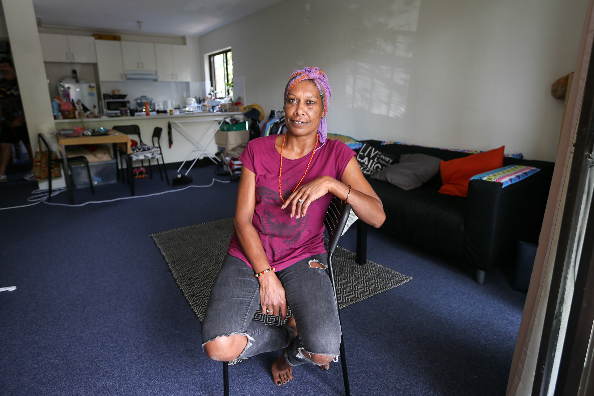 Coogee, Sydney - 3rd January 2016. Fiona Hart had been sleeping rough in Sydney for over 4 years. Last year The City of Sydney in partnership with Habitat for Humanity offered Fiona a refurnished NSW housing  property. (Model release: ER20170103-Fiona Hart-00575.jpg)