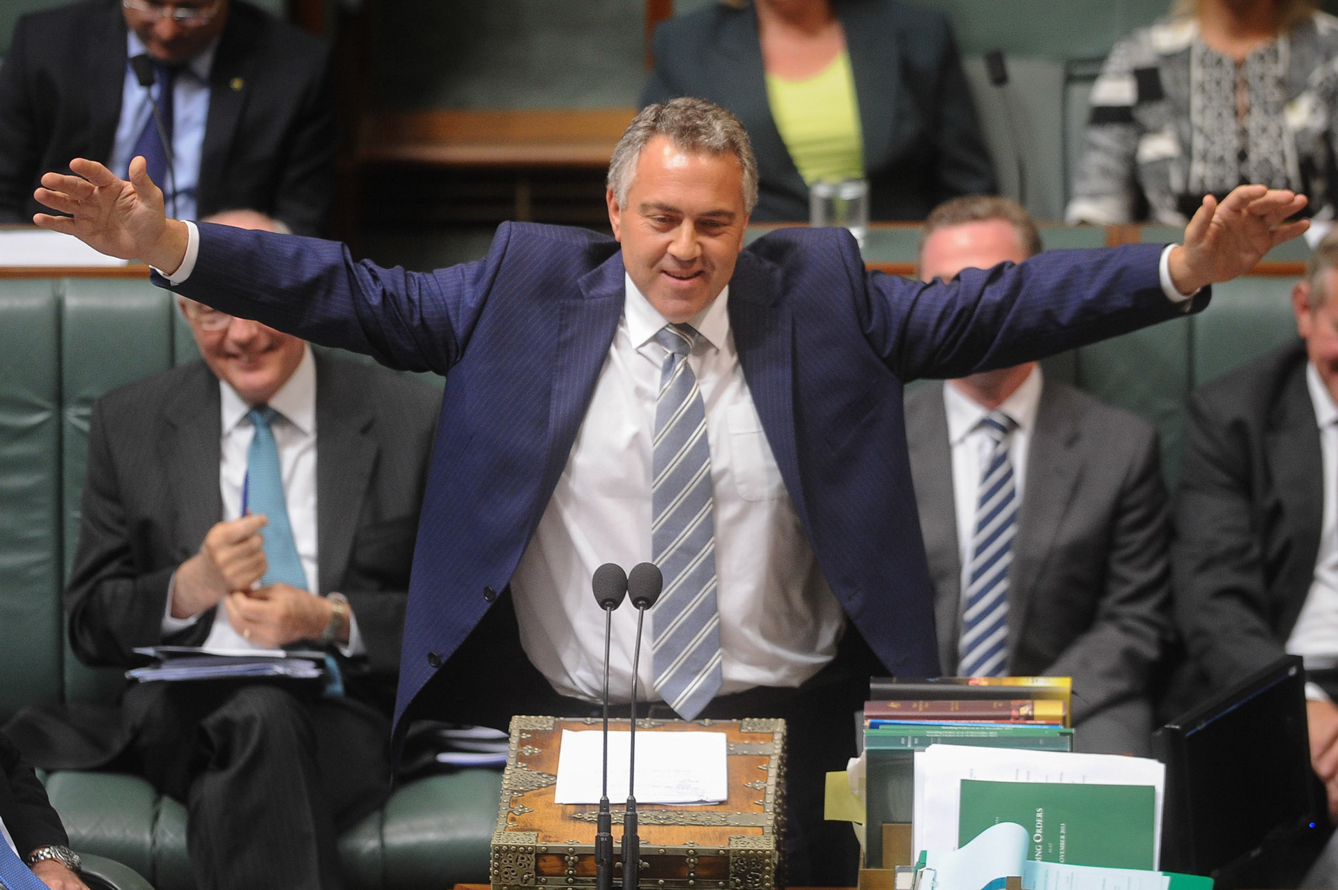 Treasurer Joe Hockey during House of Representatives Question Time in Canberra. Monday 24, 2014. (AAP Image/ Katherine Griffiths) NO ARCHIVING