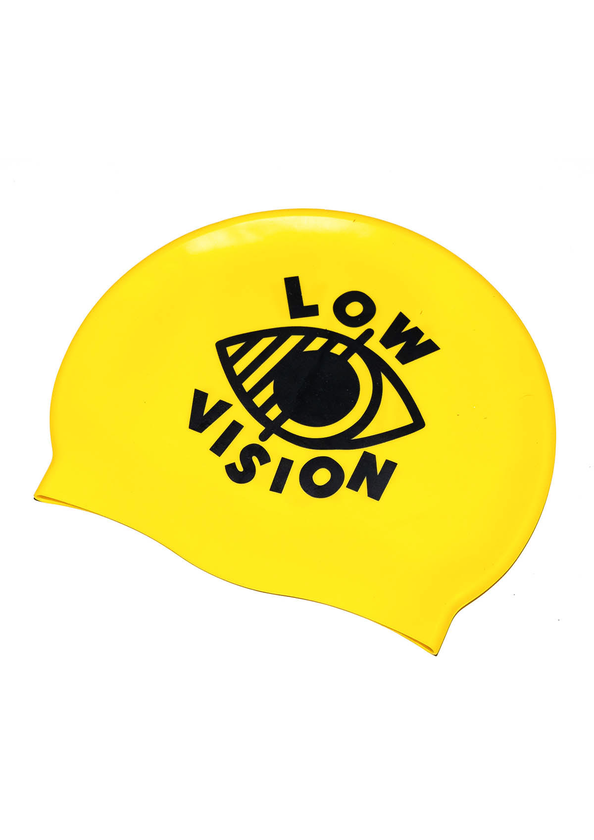 gele badmuts met low vision logo in het zwart erop