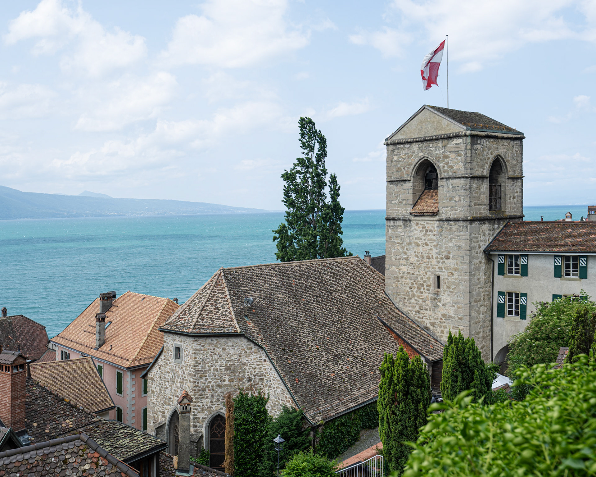 Saint-Saphorin church with its square bell tower
