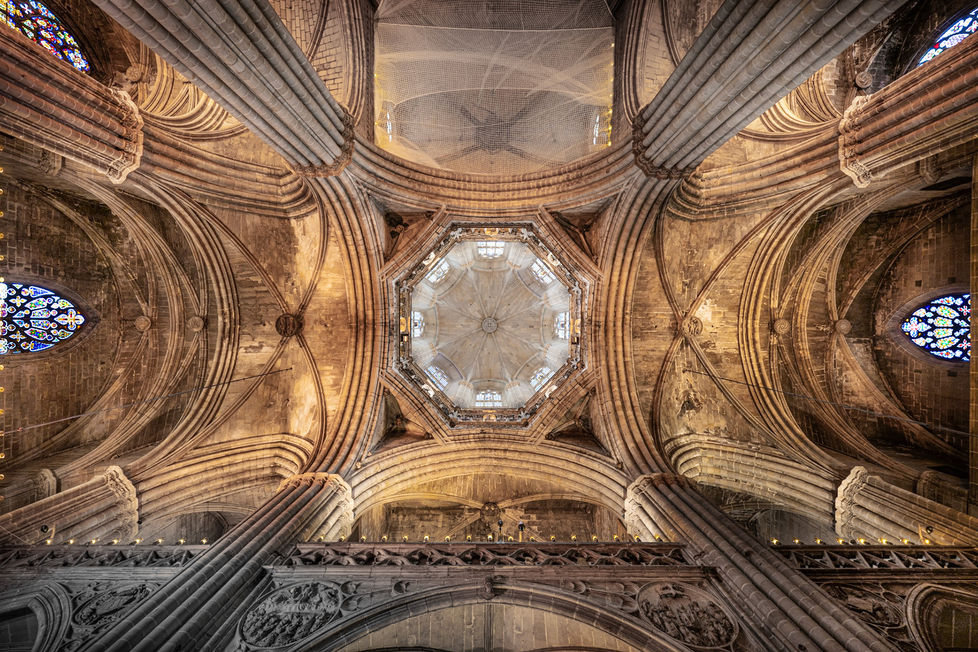 Barcelona Cathedral - tower and stained glass windows