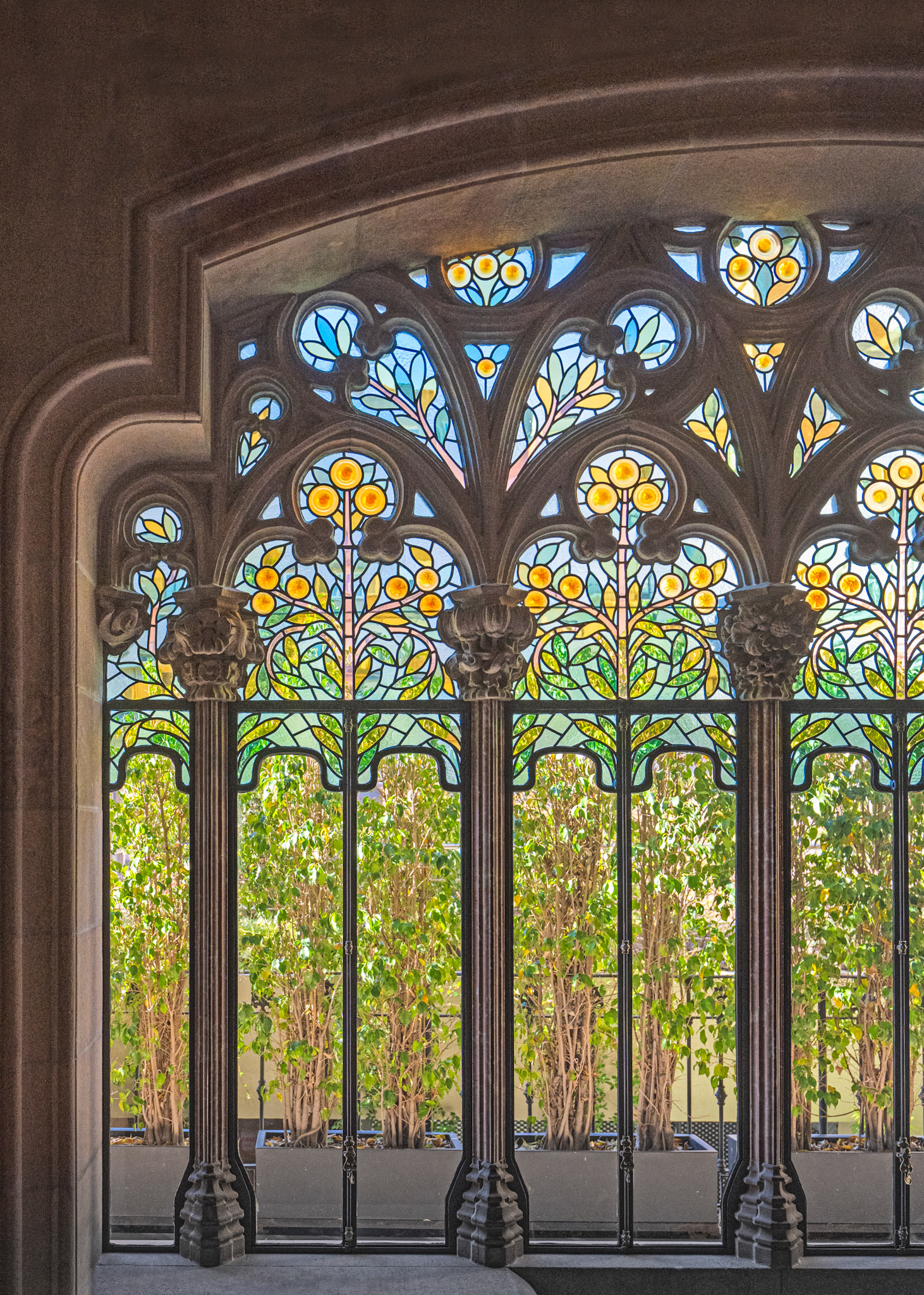 Neo-gothic windows in the dining room