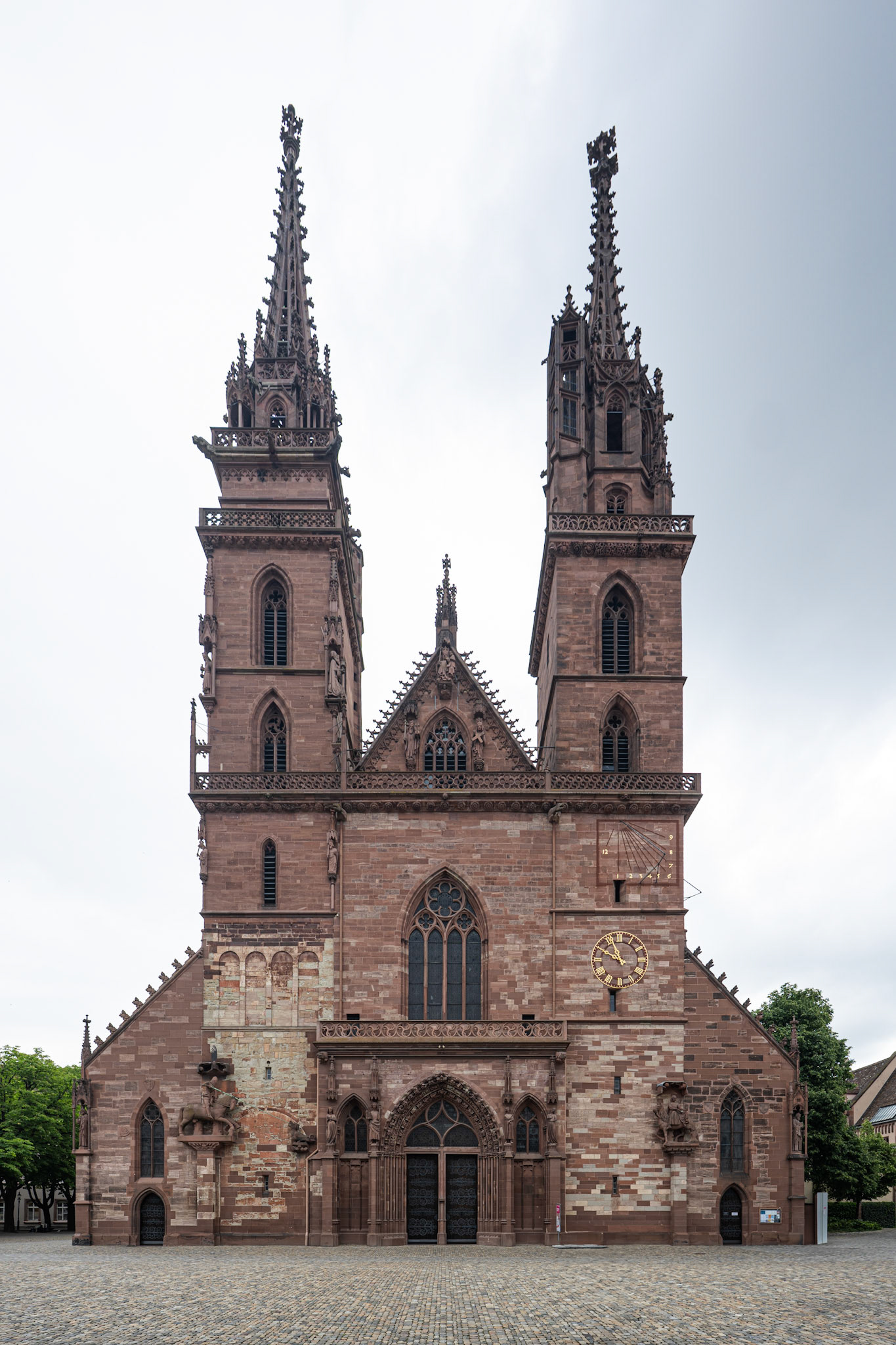 Basel minster facade with St. George and St. Martin towers
