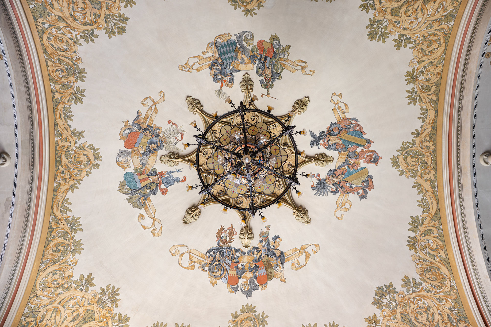chandelier and ceiling fresco by Otto Haberer