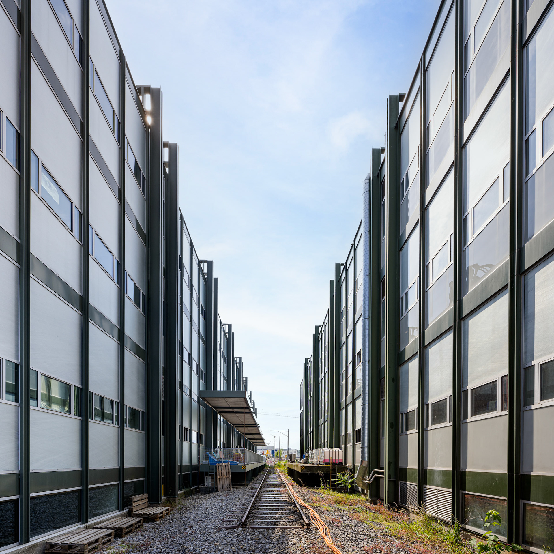 both buildings and the private railroad track