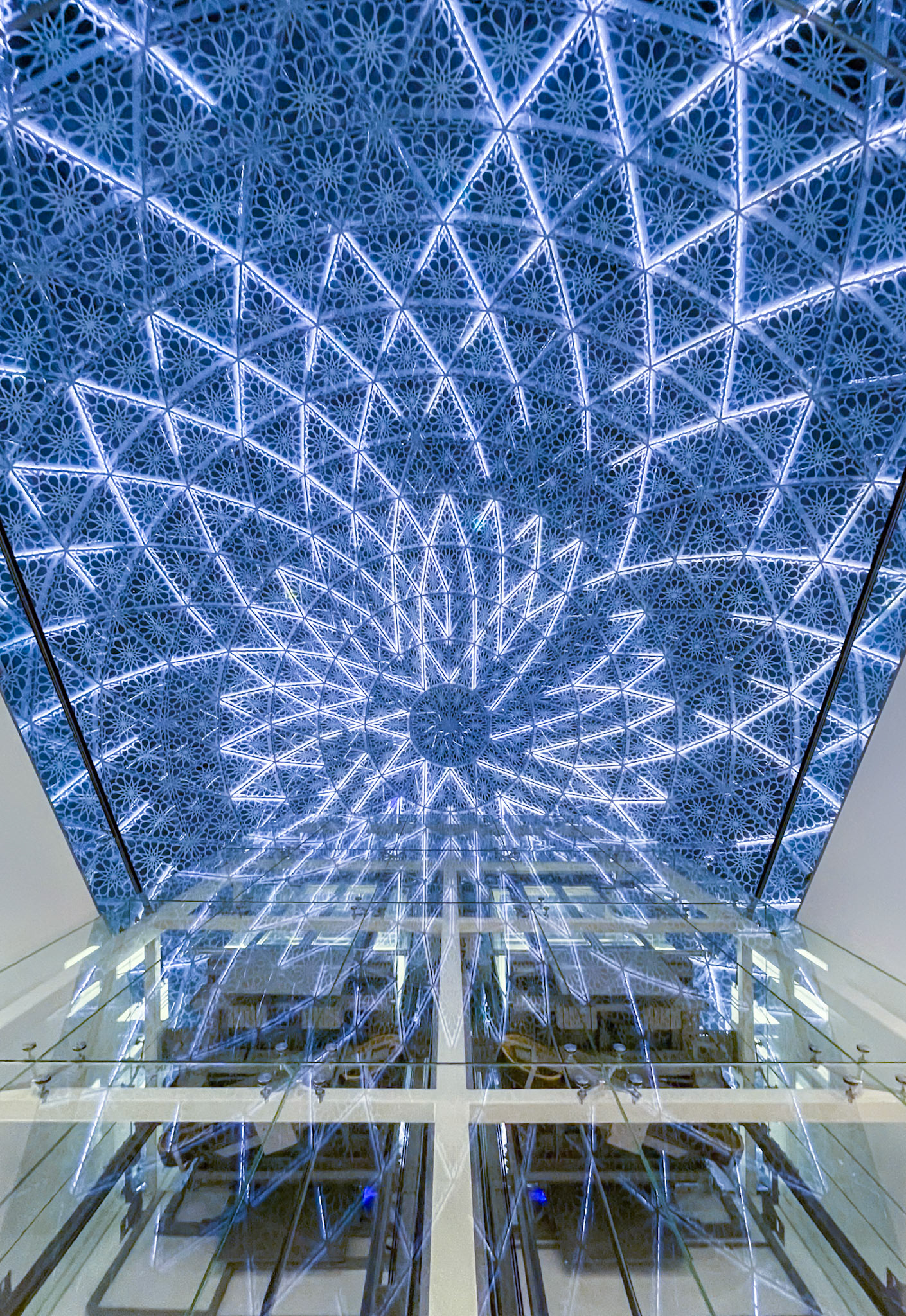 Souq Al Jami’ glass dome at night