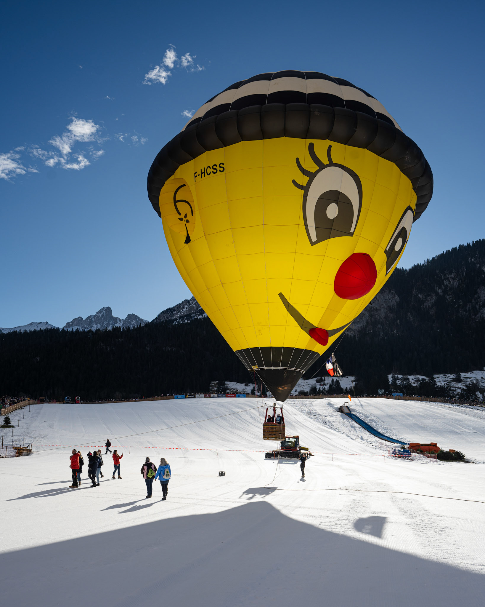 captive flight over the snow covered departure field
