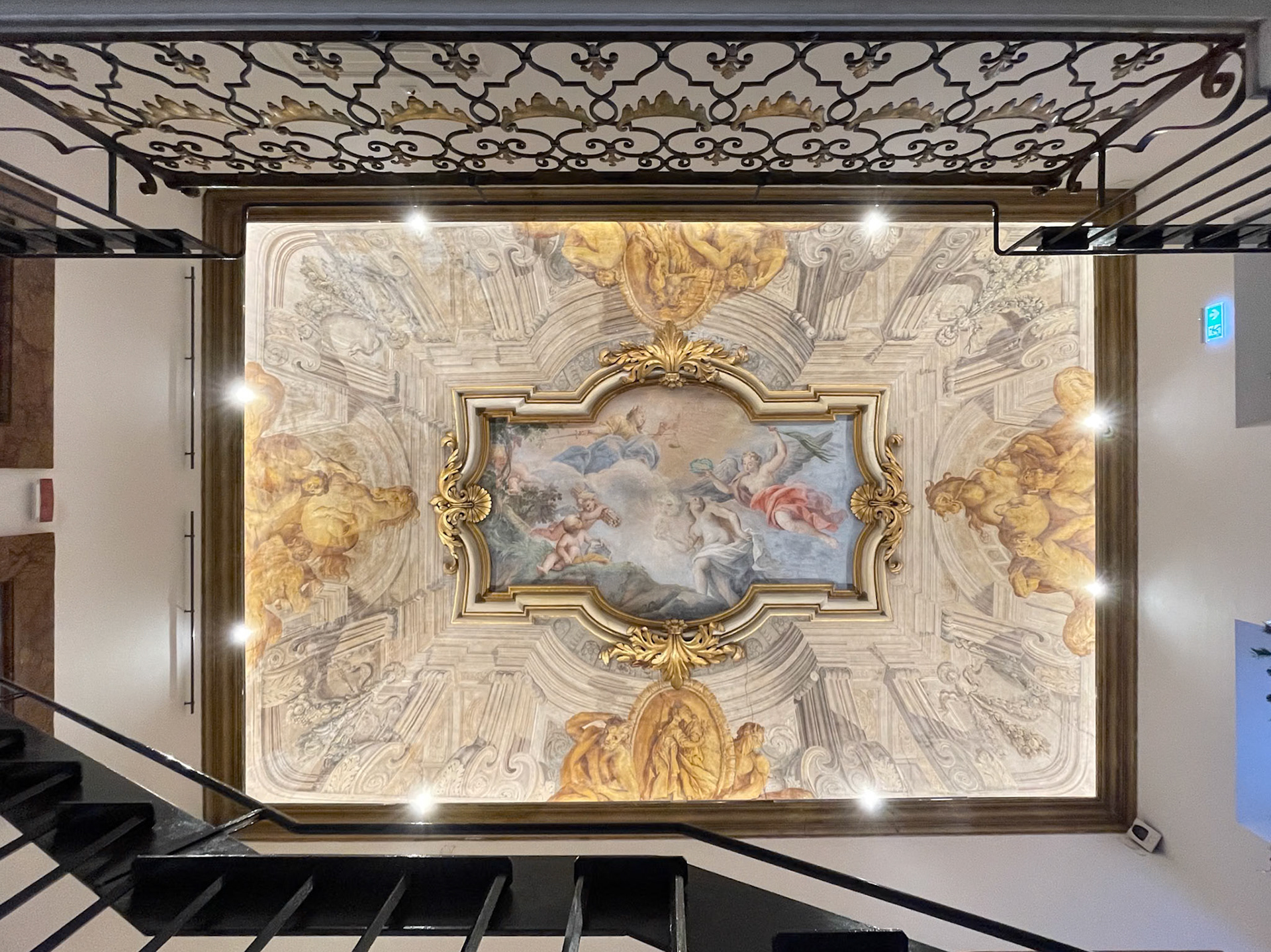 Cavallerini Lazzaroni Palace - main staircase and ceiling fresco