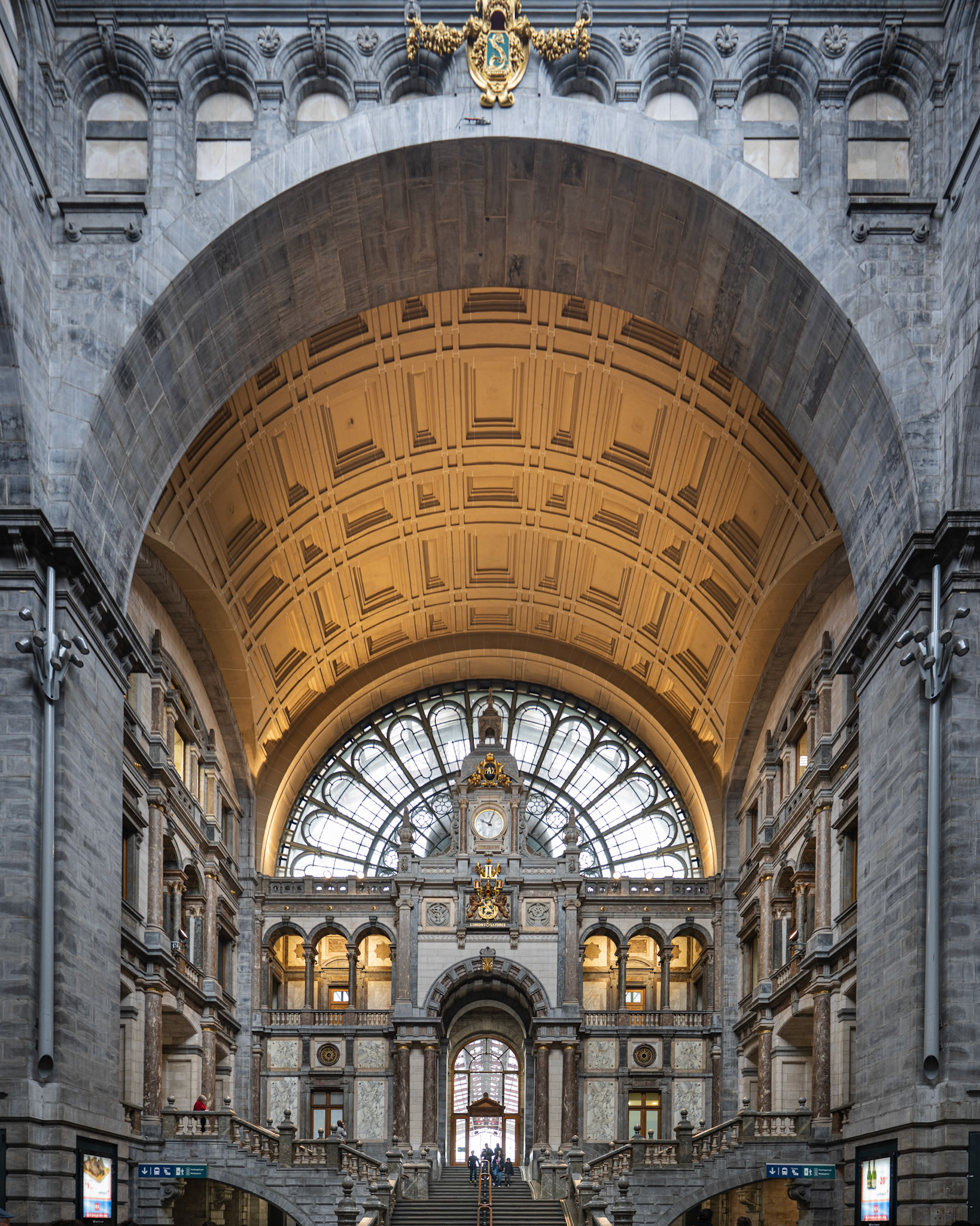 ticket hall and steps toward the train tracks