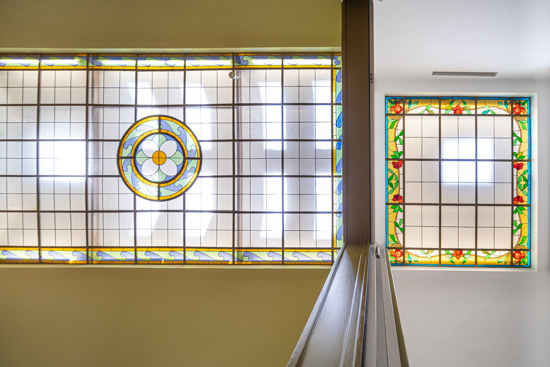 Musée des Beaux-Arts du Locle - ceiling and stained glass windows
