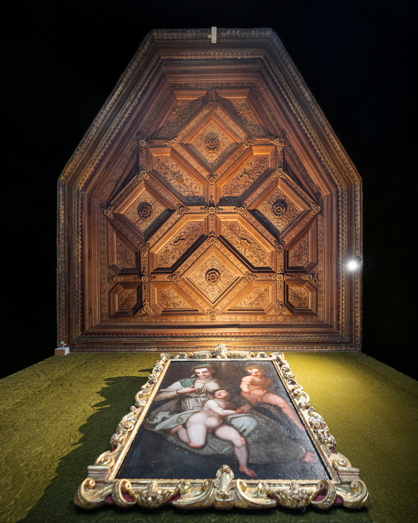 library with coffered ceiling