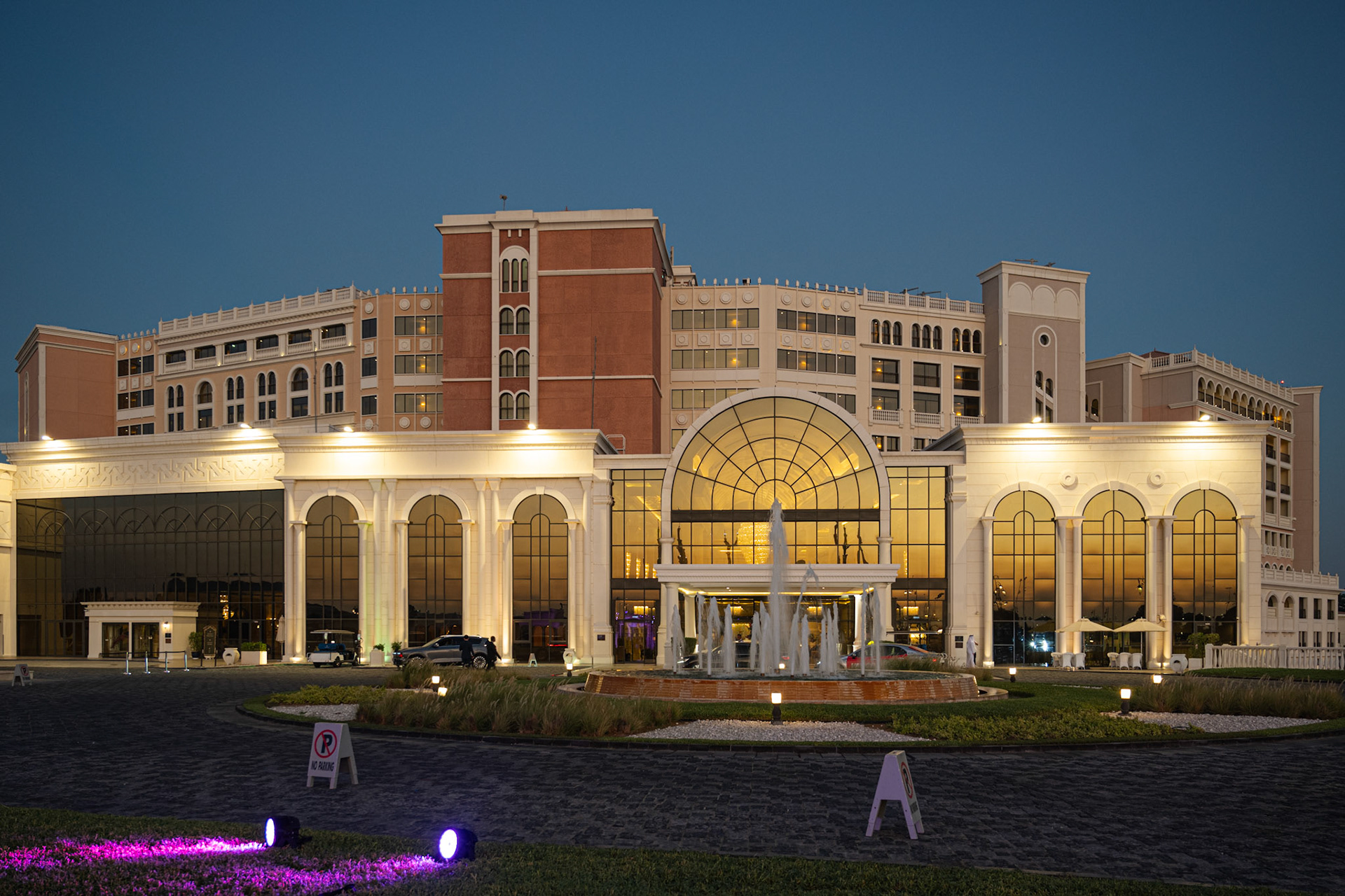 illuminated facade in the early evening