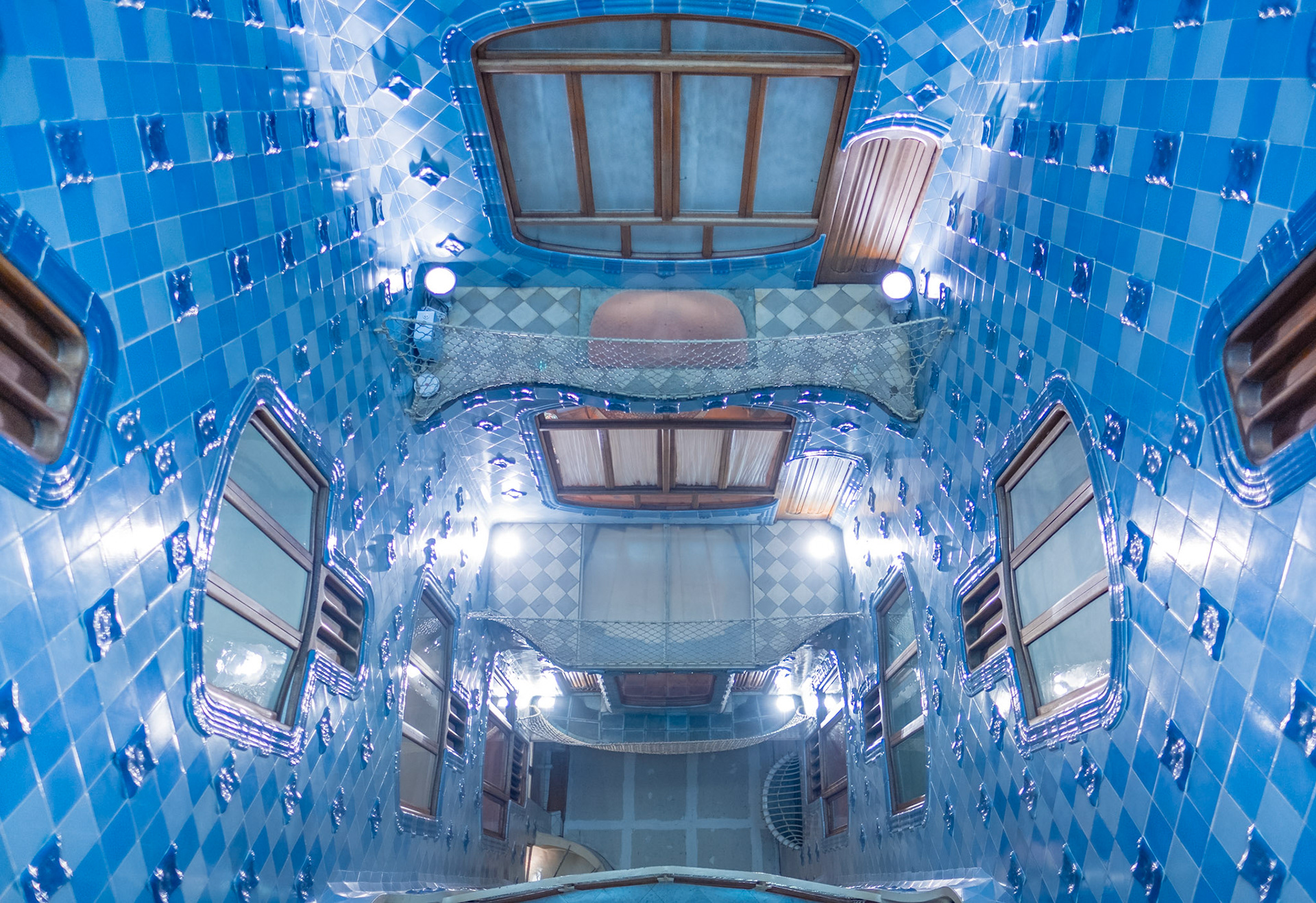 lightwell with its blue tiles