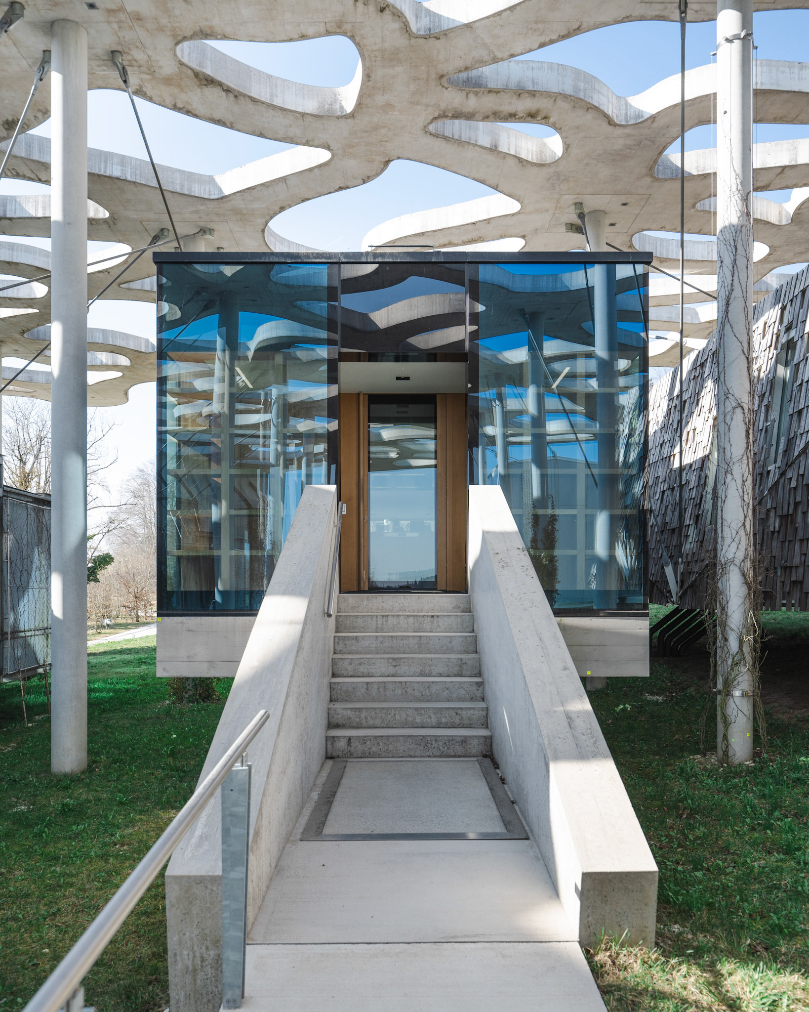 entrance to the Alejandro Aravena designed cabin