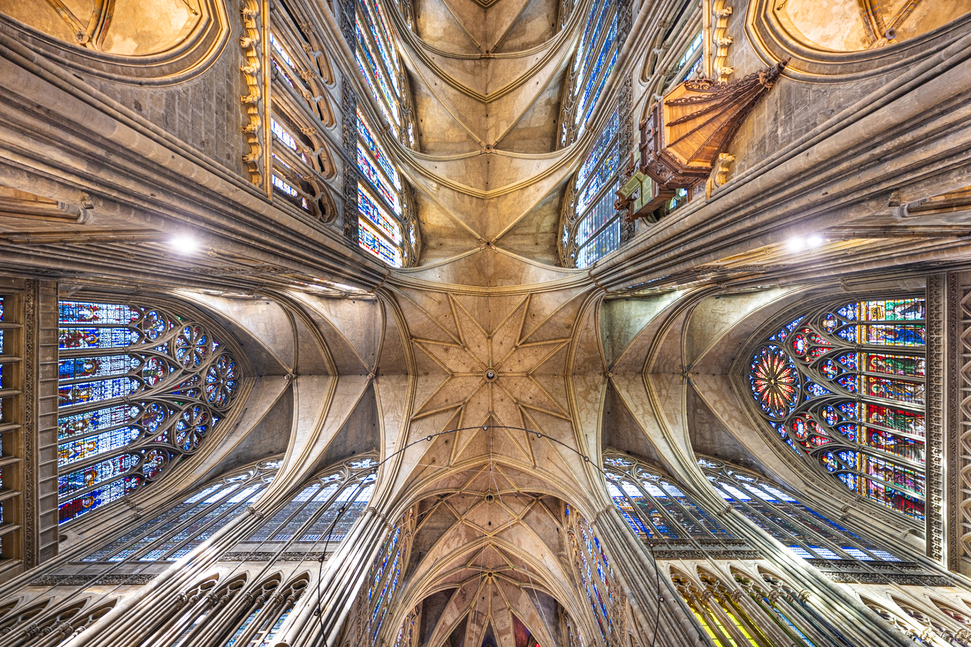 ceiling and stained glass windows