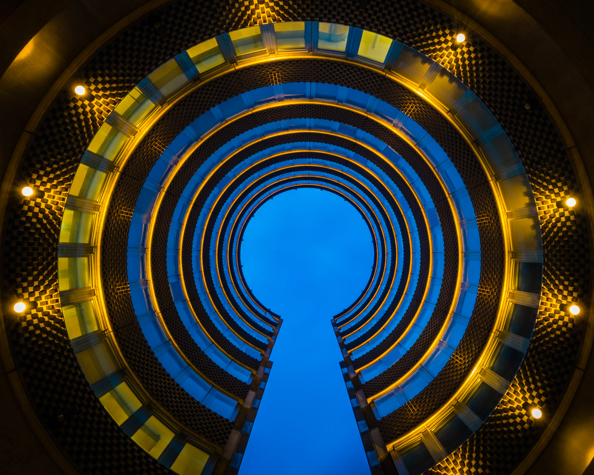 Galfetti Tower lookup during the blue hour