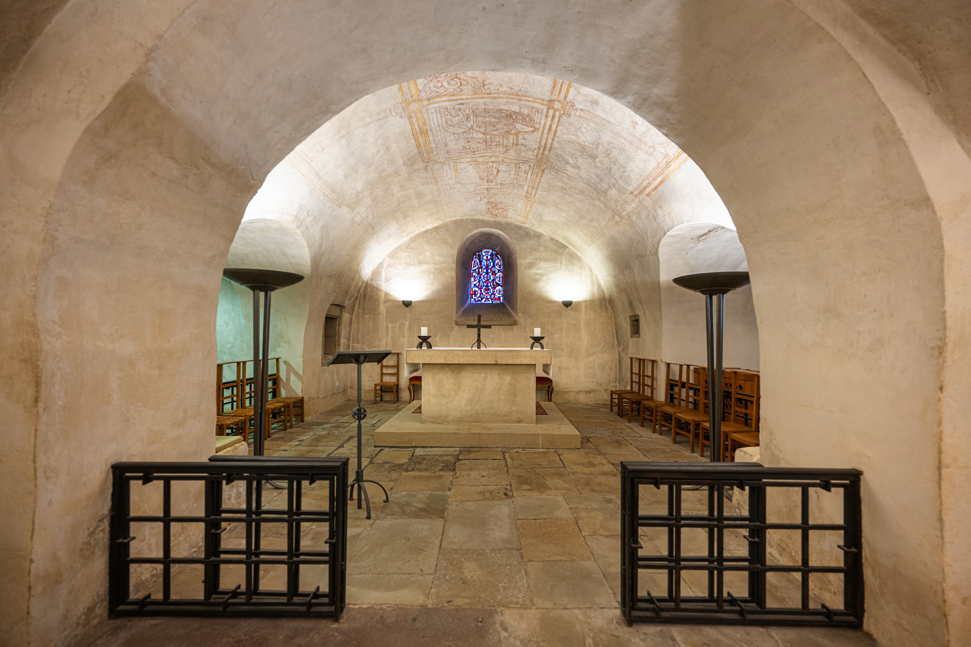 crypt with Romanesque frescoes from the 11th century