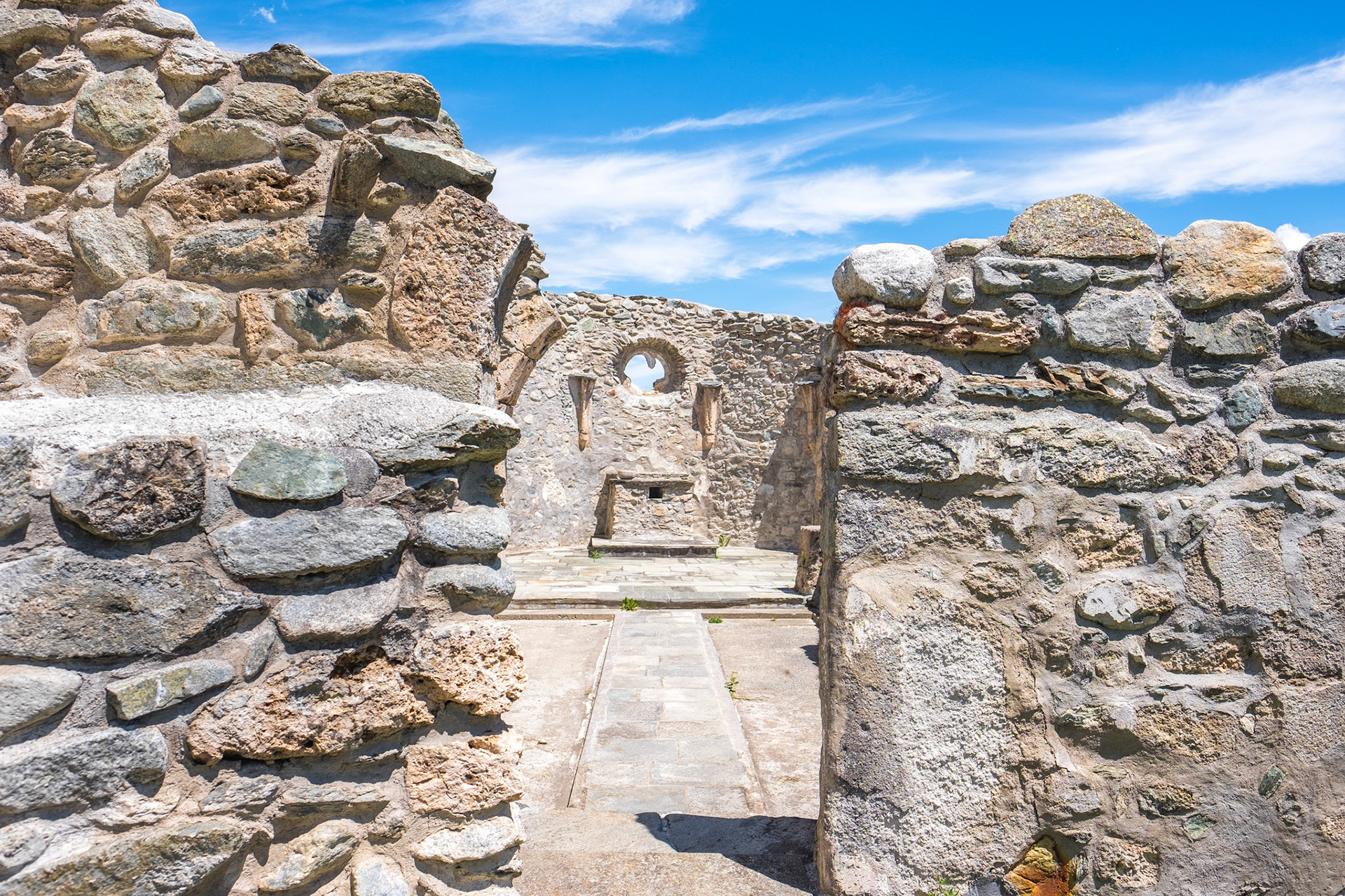 ruins of the Sogn Benedetg Chapel in Sumvitg