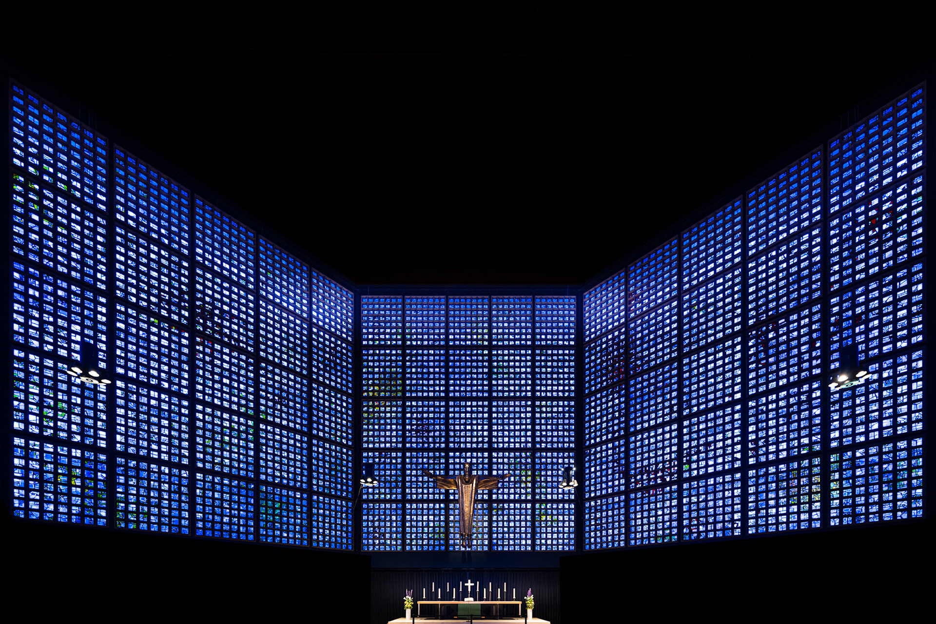 blue glass windows by by French artist Gabriel Loire