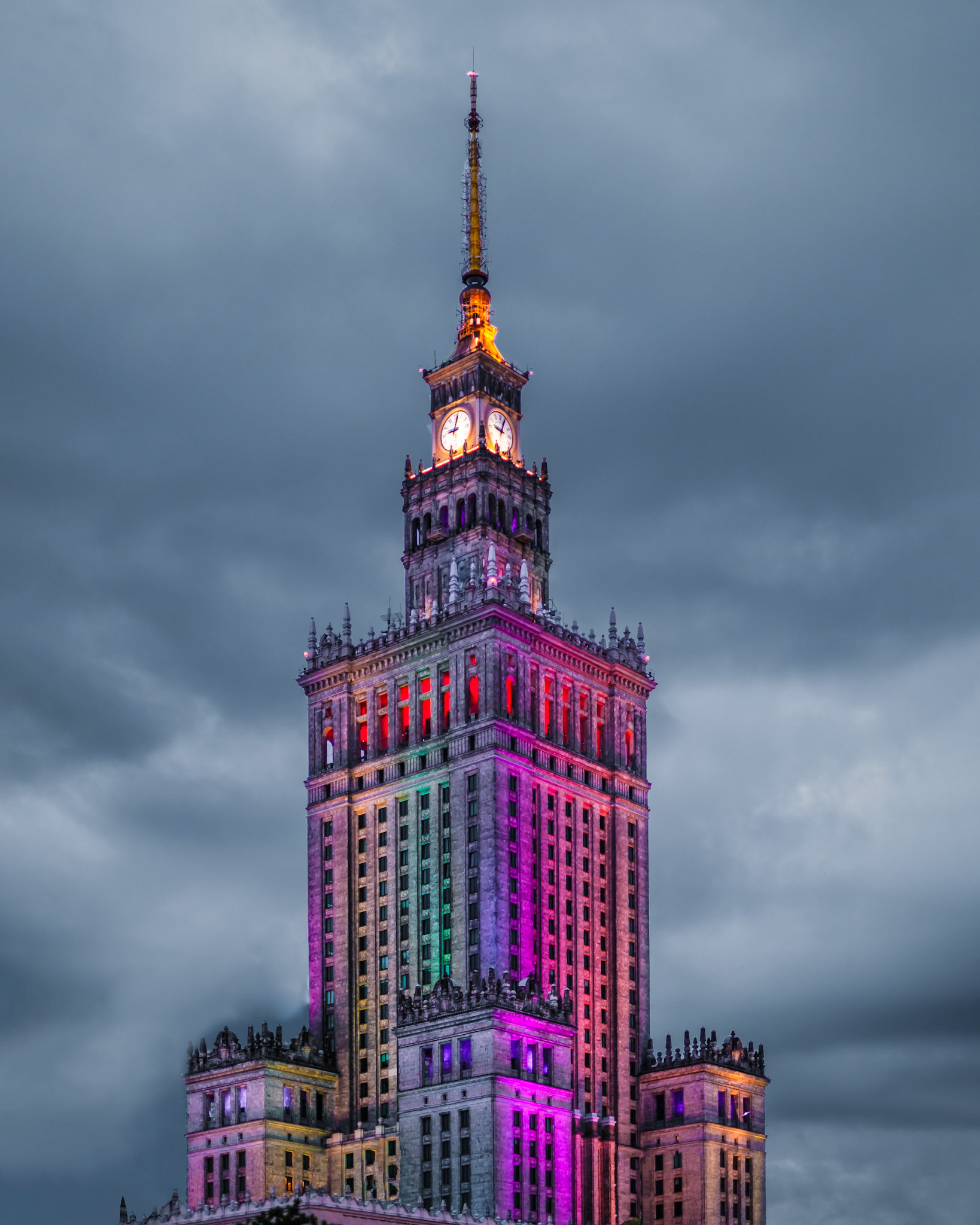 Palace of Culture and Science - illuminated facade at night