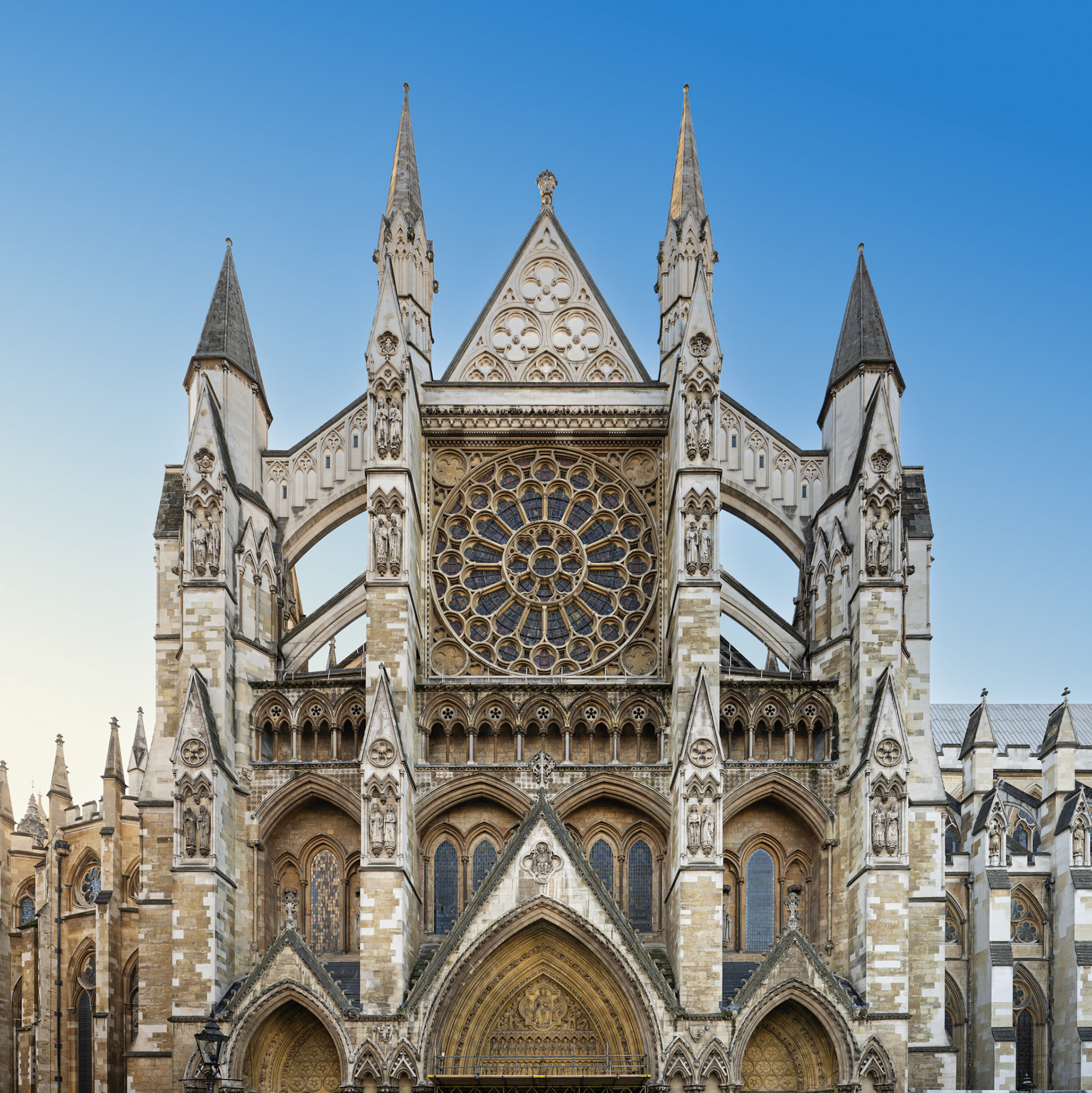 Westminster Abbey's North transept facade and rose window