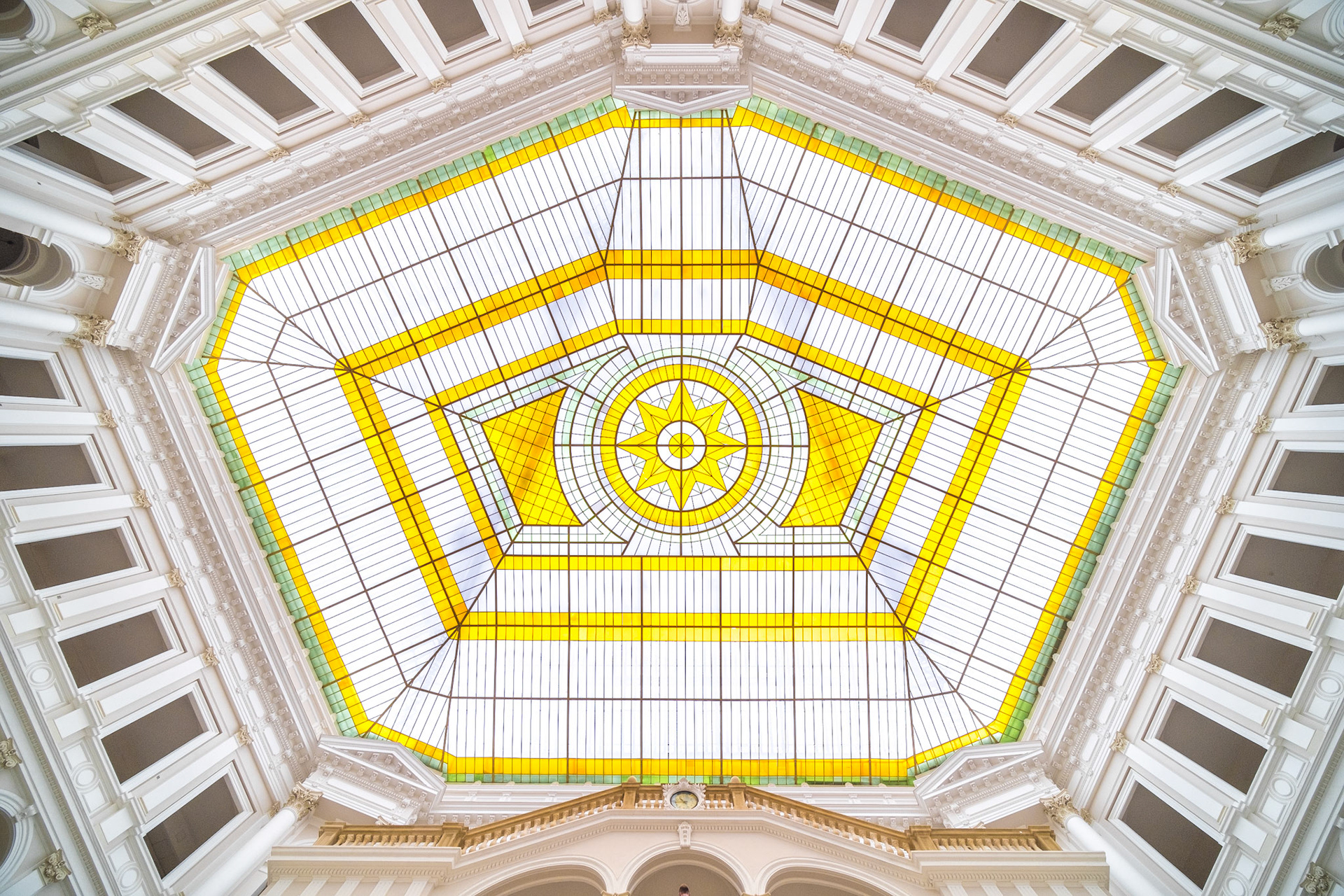 Warsaw University of Technology - colourful glass ceiling