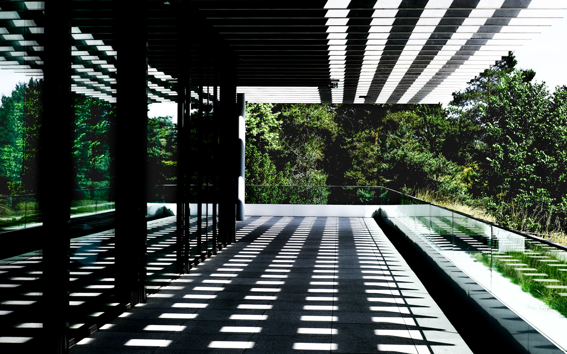 TOM Café terrace with its interesting play of light and shadow