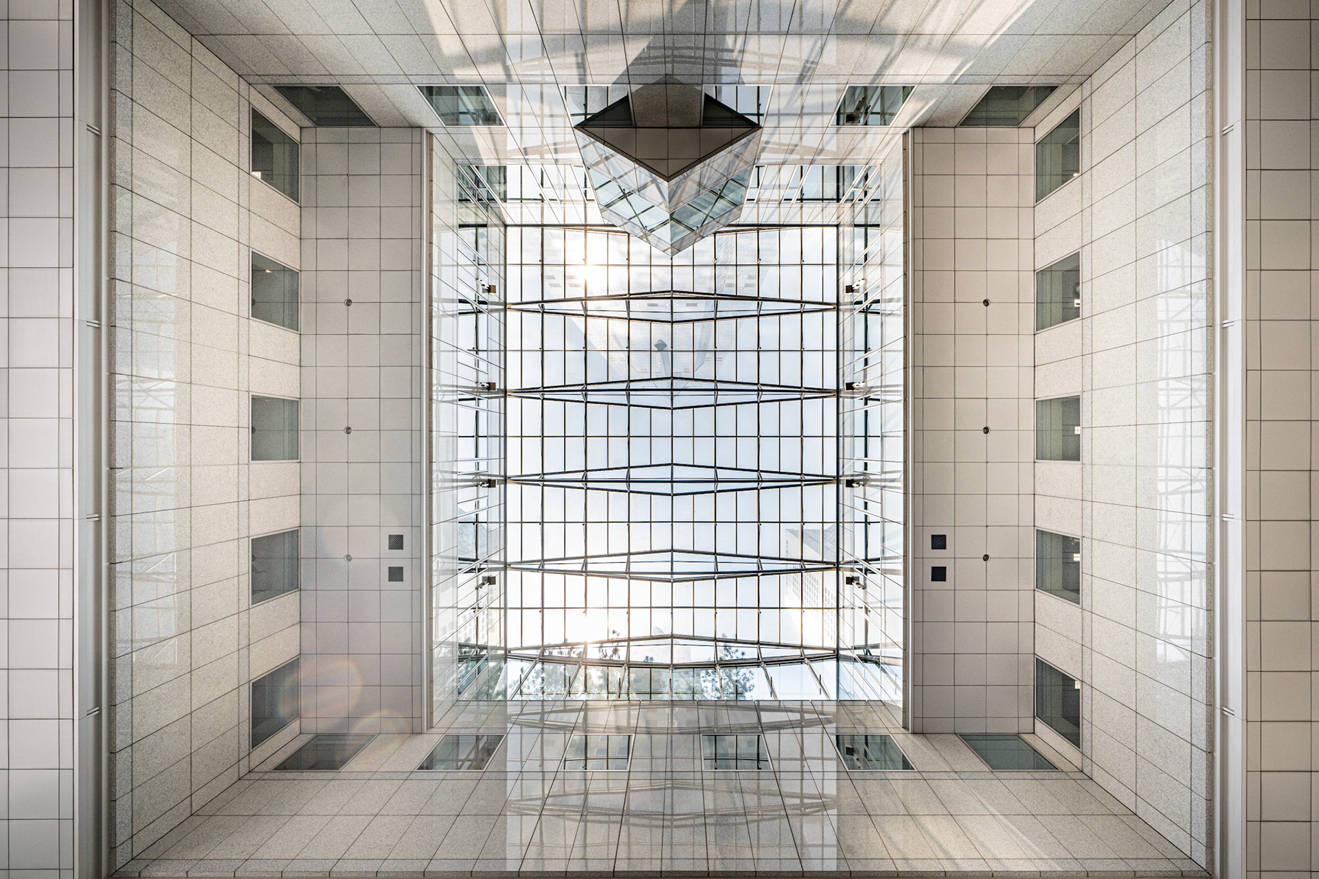 Ceiling of the UOB Plaza podium connecting both skyscrapers