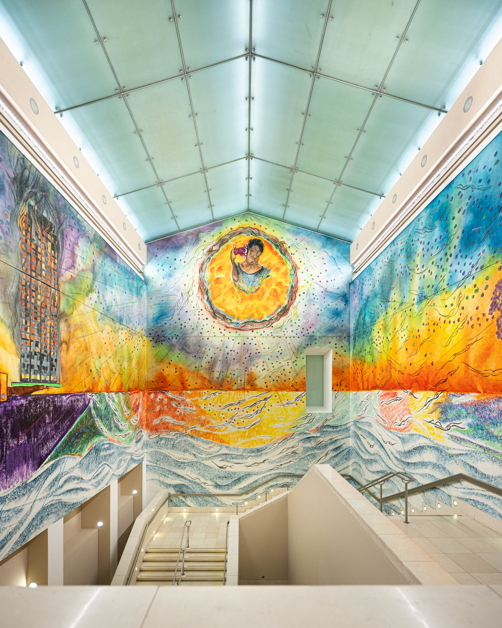 "Requiem" by British artist Chris Ofili in the North staircase