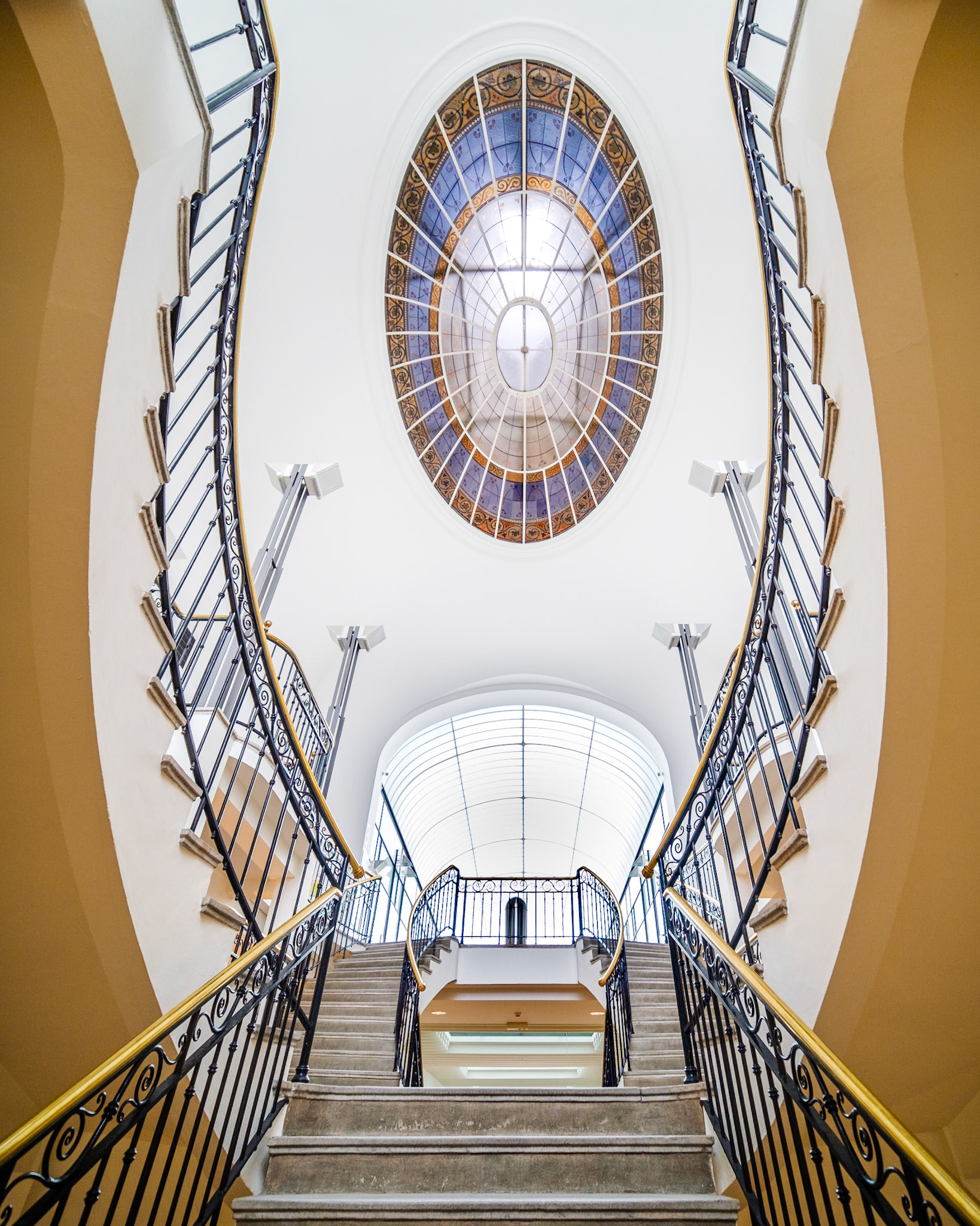 Conservatoire de Lausanne - stairs and stained glass window