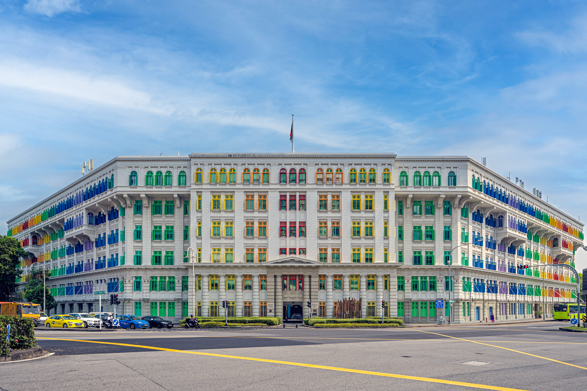 Old Hill Street Police Station - facade with colourful windows