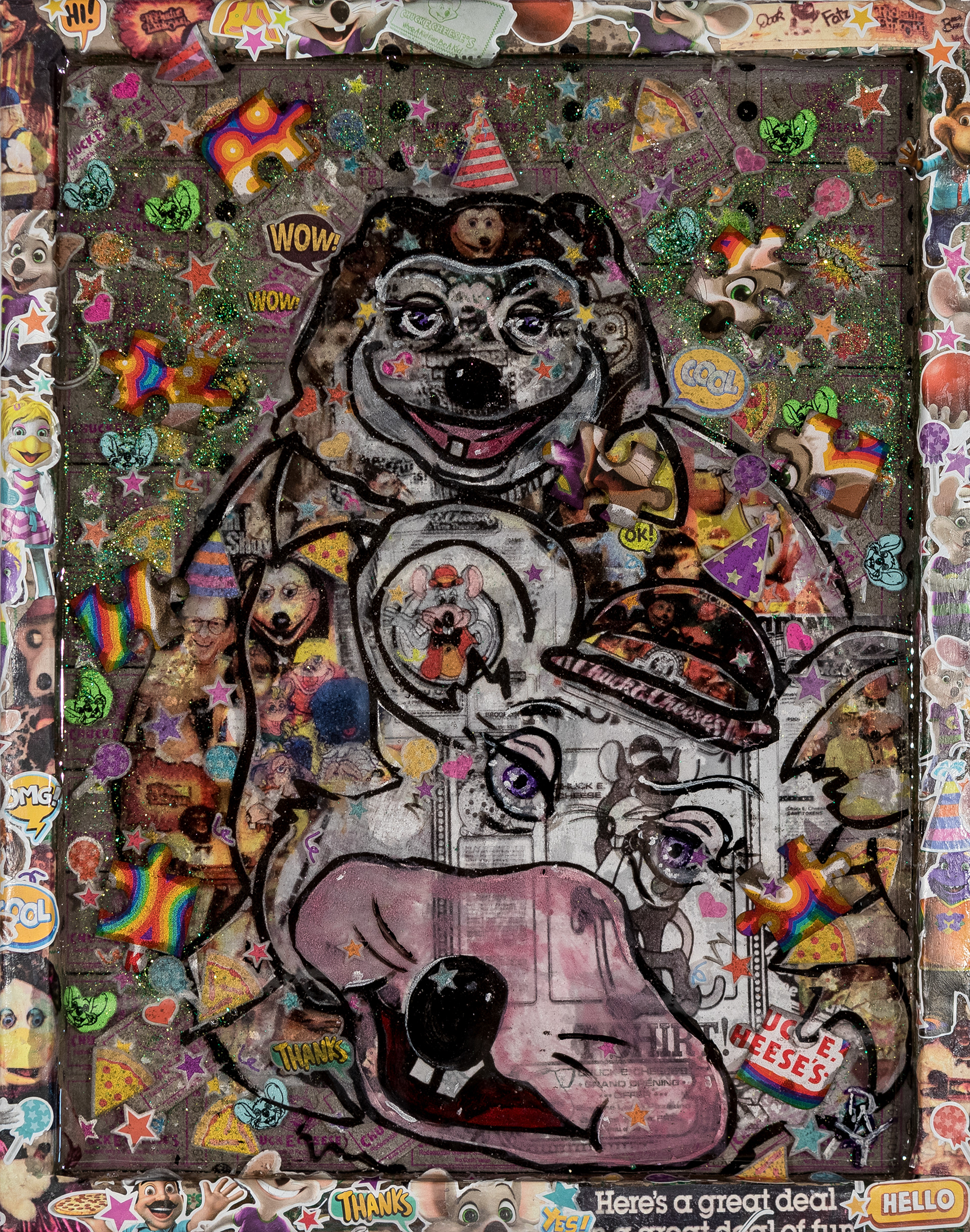 12x16 - Resin, Stickers, Spray Paint- Print- Acrylic on wood