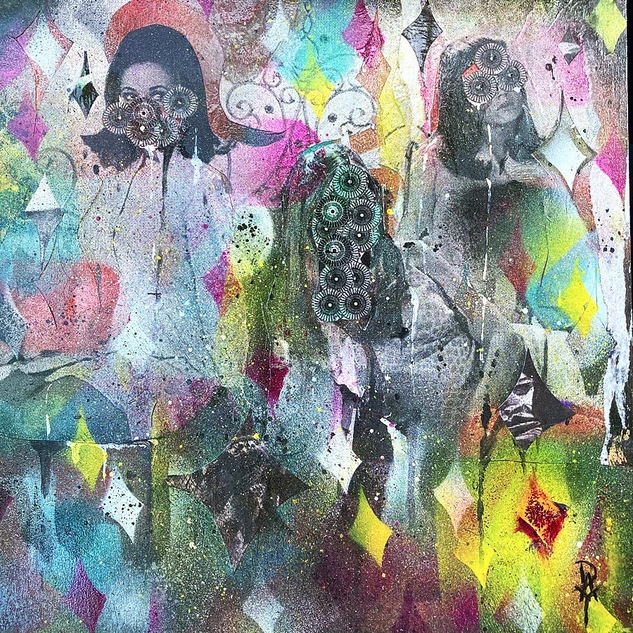 10x10- Spray Paint- Print- Acrylic on wood