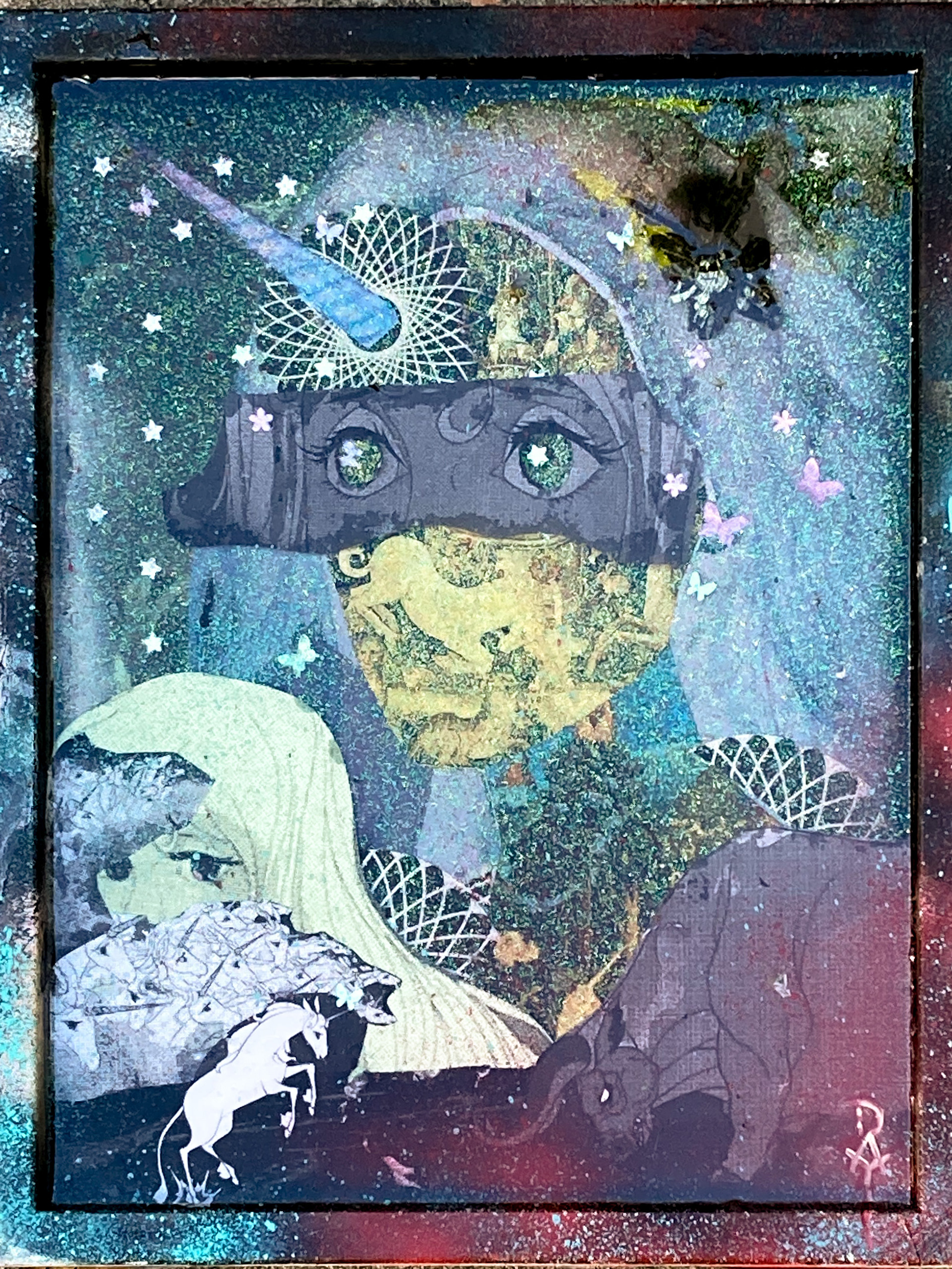 12x16 - Resin, Stickers, Spray Paint- Print- Acrylic on wood-