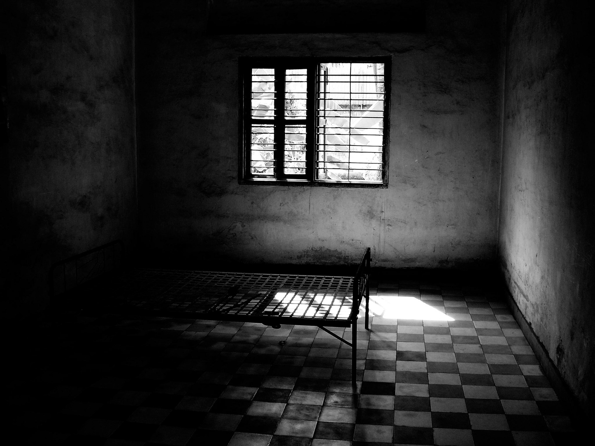 Torture cell in Toul Sleng Prison - Phnom Penh - Cambodia