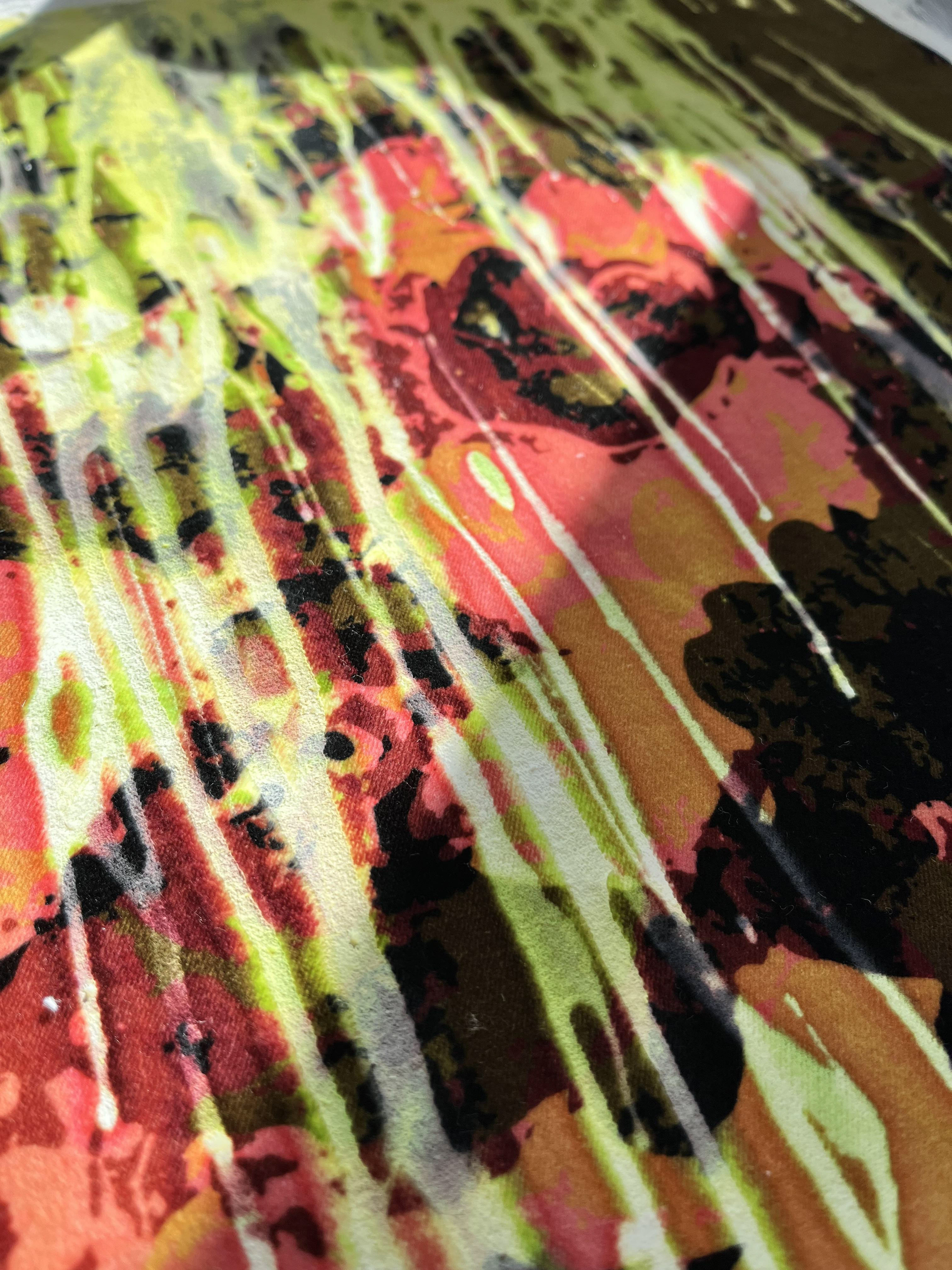 water distressed digital print on velvet