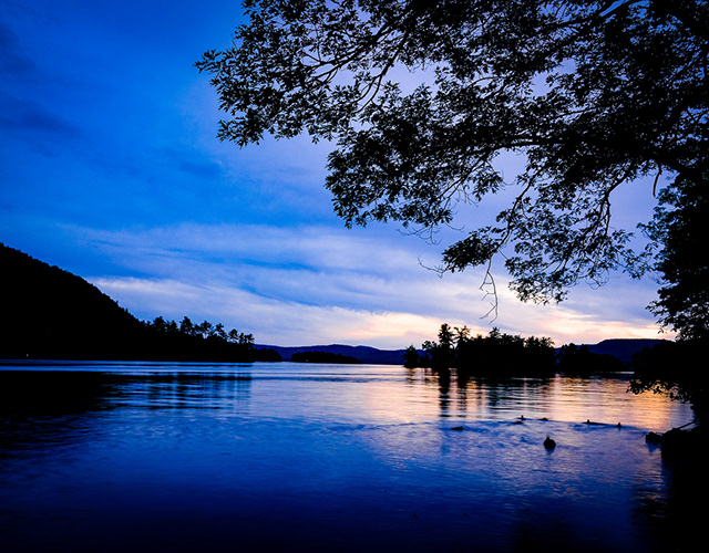 Blue-hour landscape showing destination atmosphere