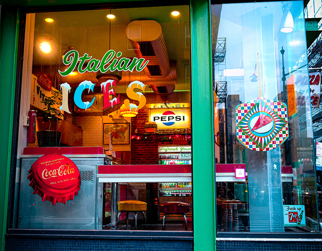Colorful storefront detail for place storytelling
