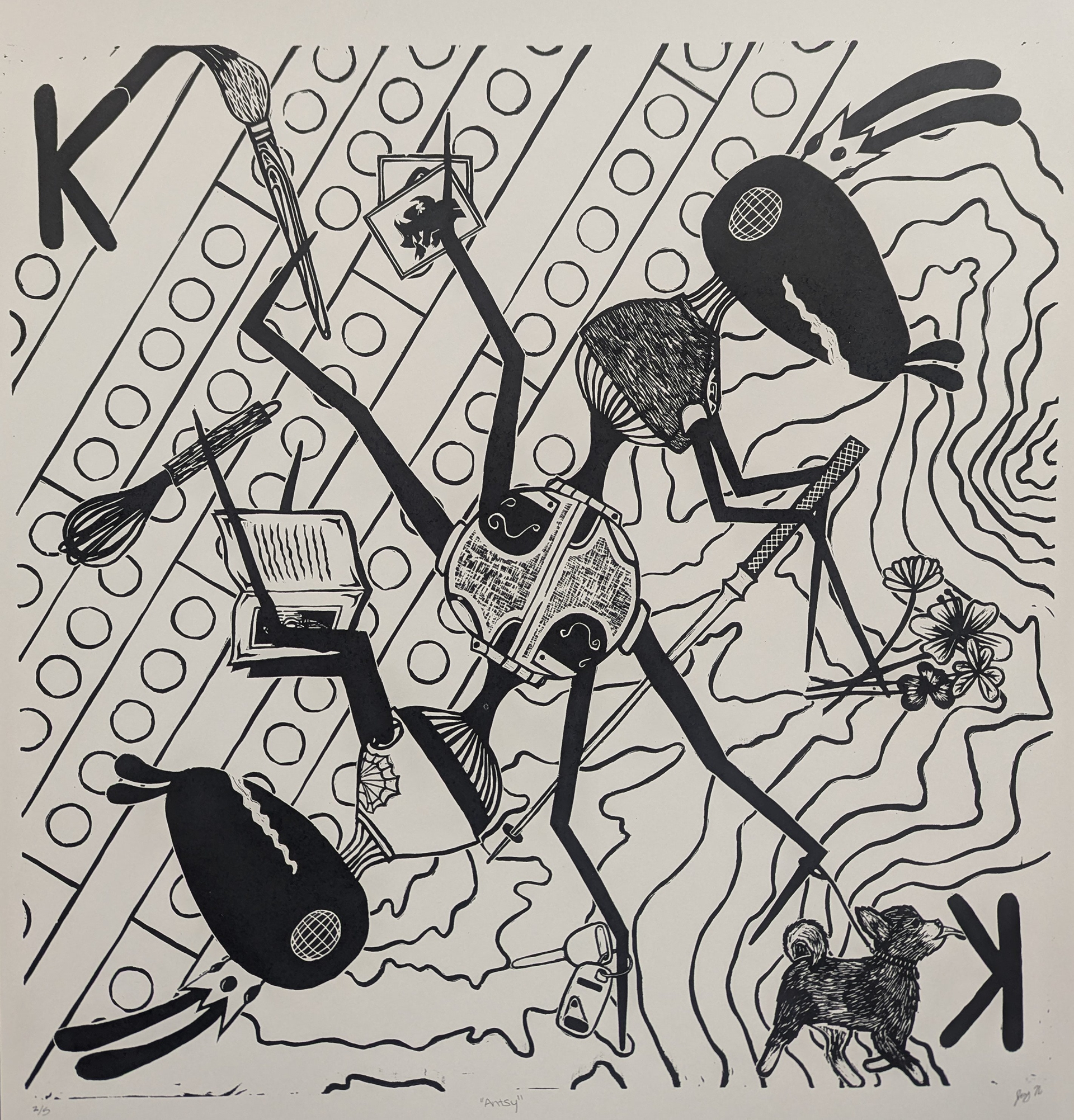 Antsy (Linocut), October 2025