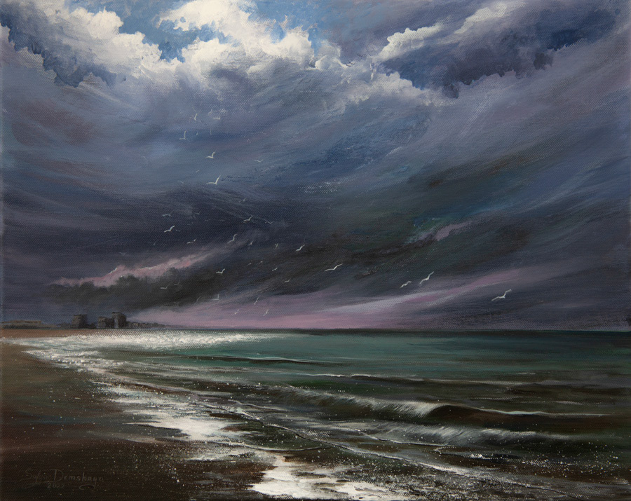 Thunderstorm in Ostend, acrylic on canvas, 40 x 50 cm,  2022