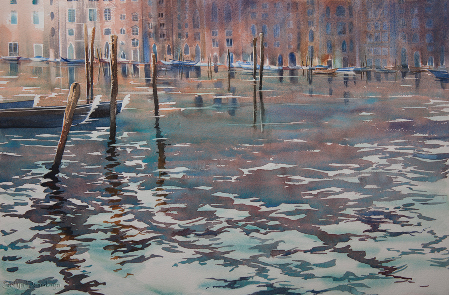 Rainy day in Venice, watercolor, 38 x 56 cm, 2018